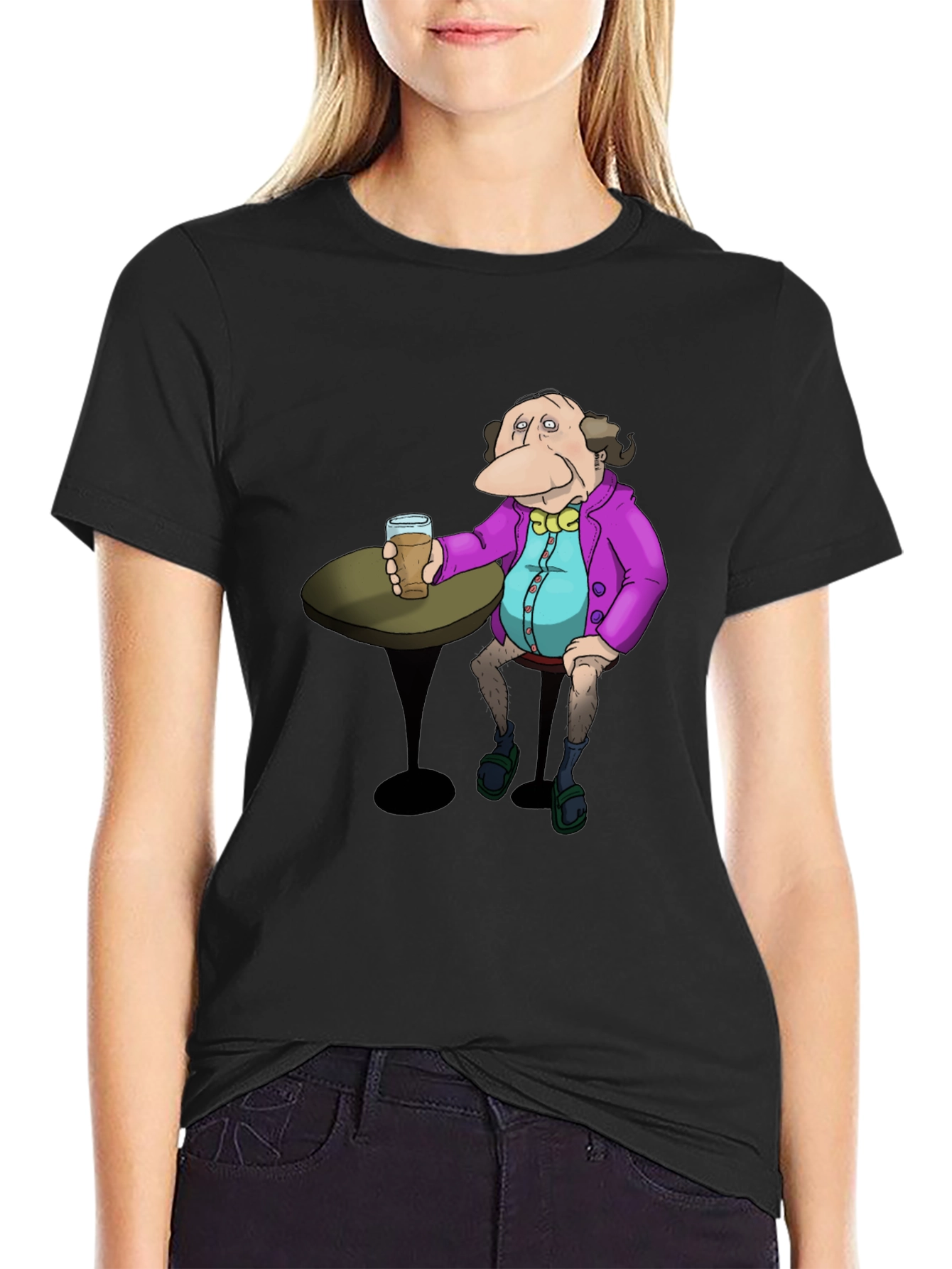 Cartoon Character Drink Black T-Shirt