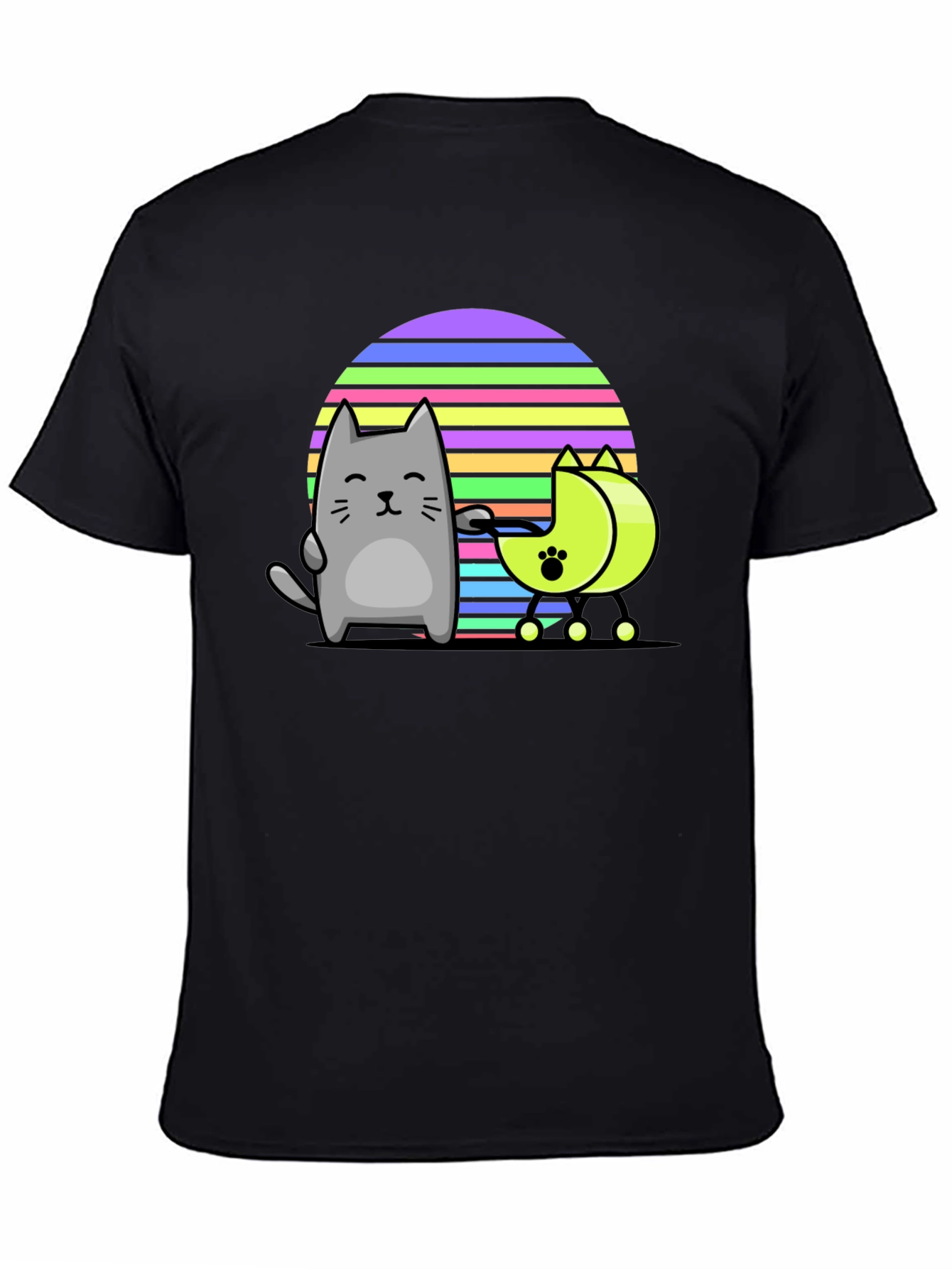 Cool Cat and Moon T-Shirt - Black