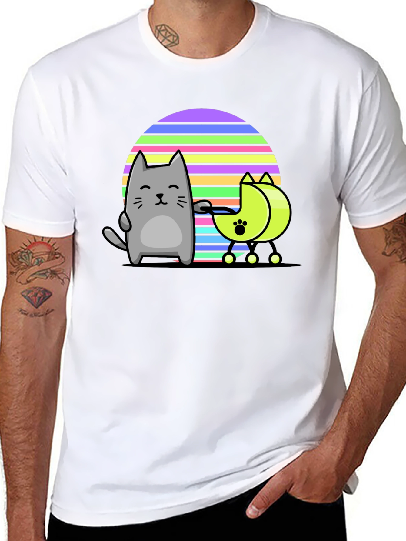 Cool Cat and Moon T-Shirt - Black