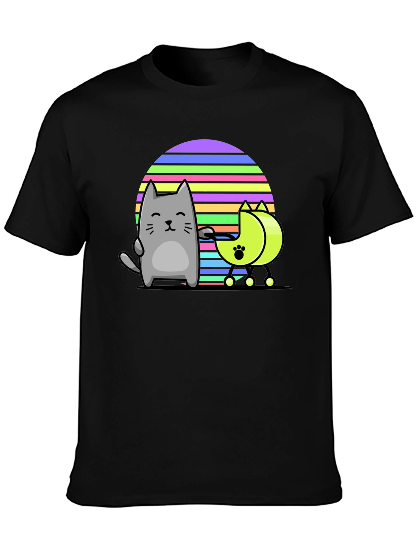 Cool Cat and Moon T-Shirt - Black