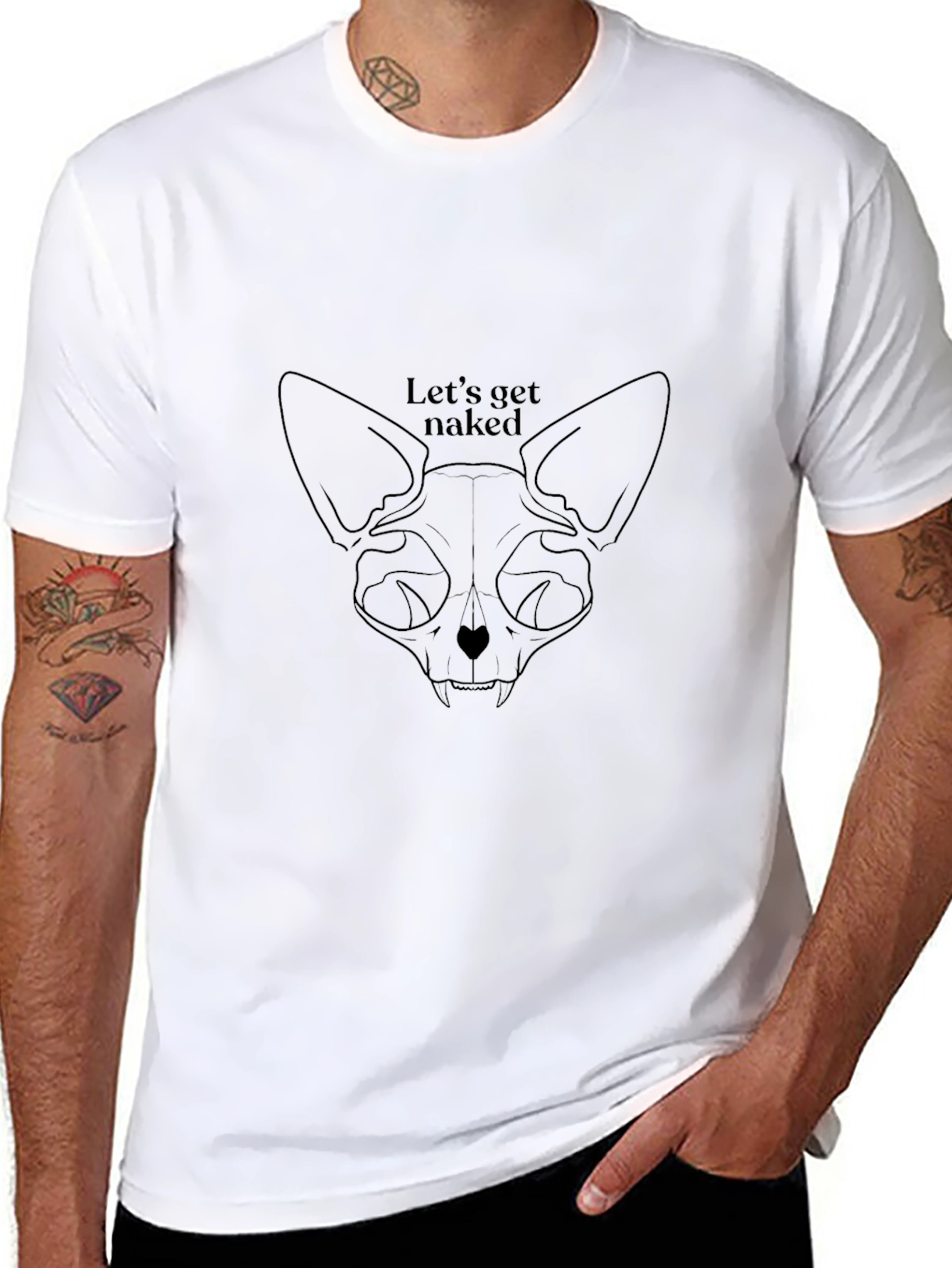 Cat Skull Lets Get Naked Black T-Shirt