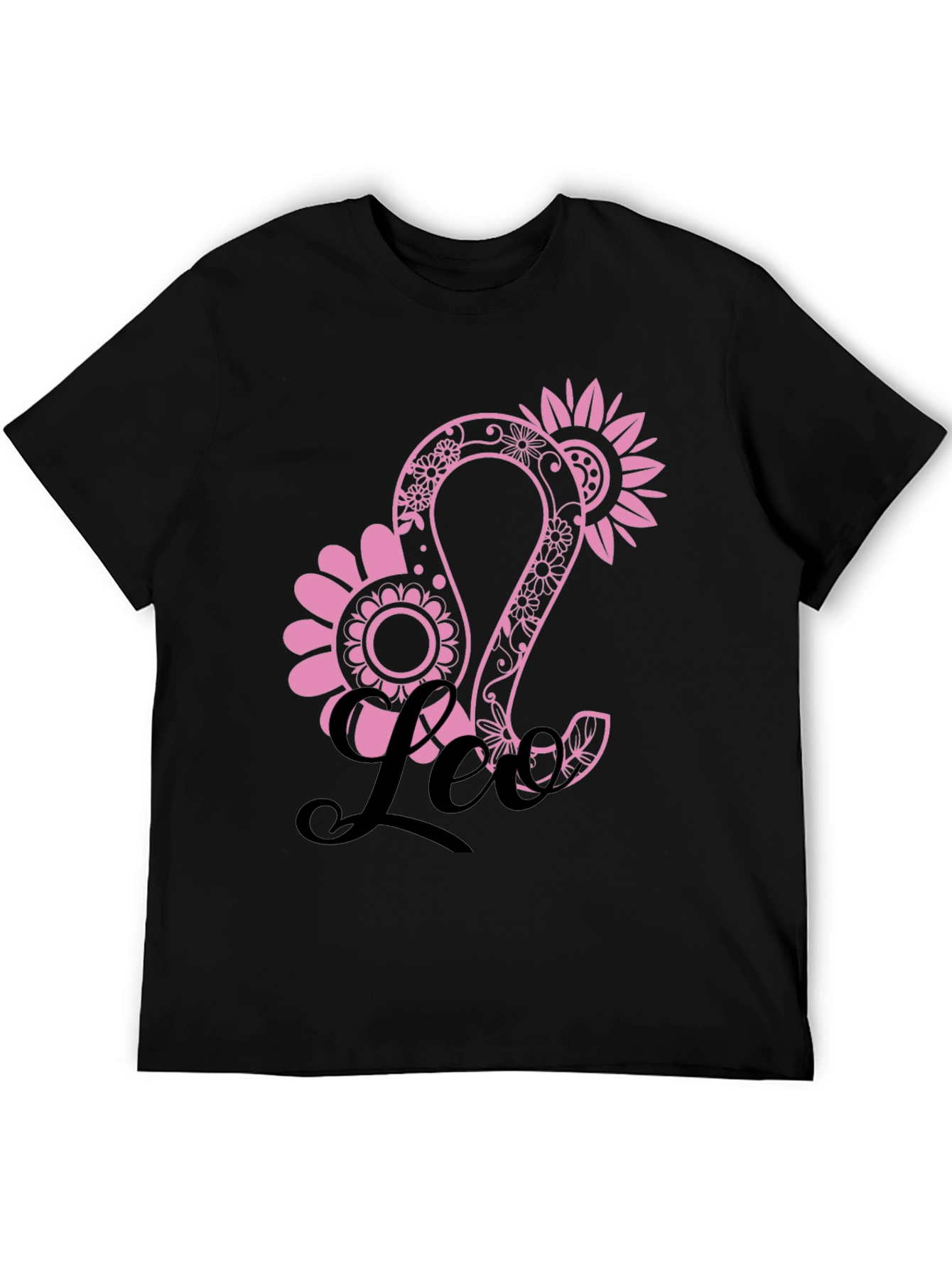 Floral Leo Zodiac Sign Black T-Shirt