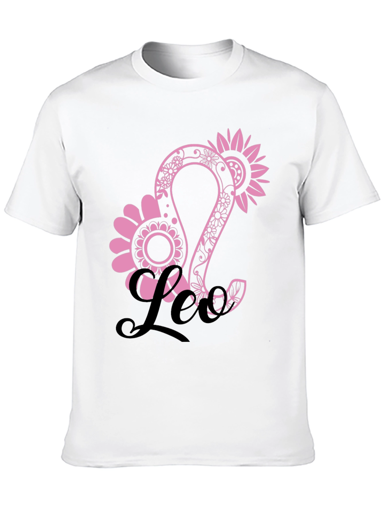 Floral Leo Zodiac Sign Black T-Shirt