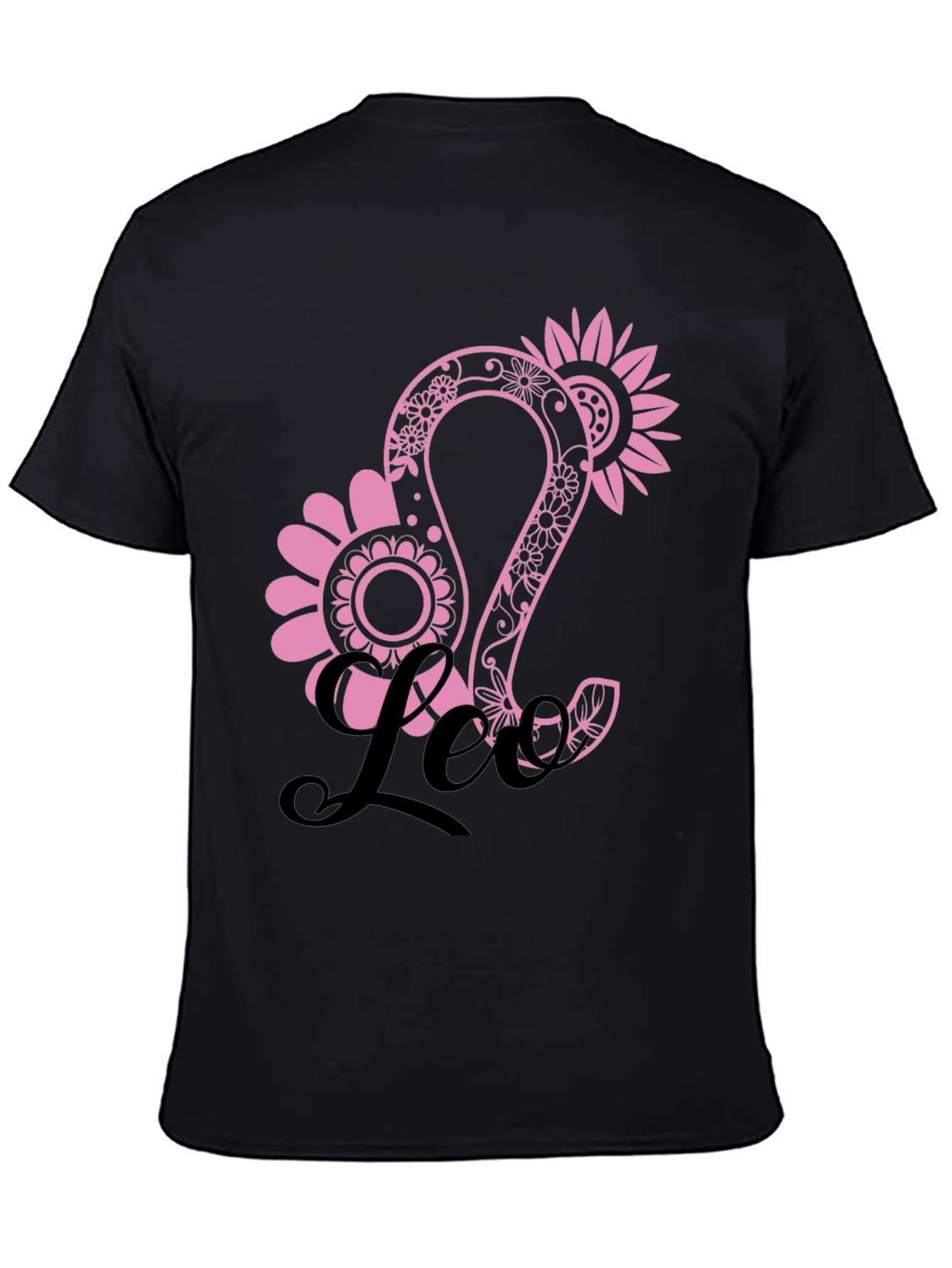 Floral Leo Zodiac Sign Black T-Shirt