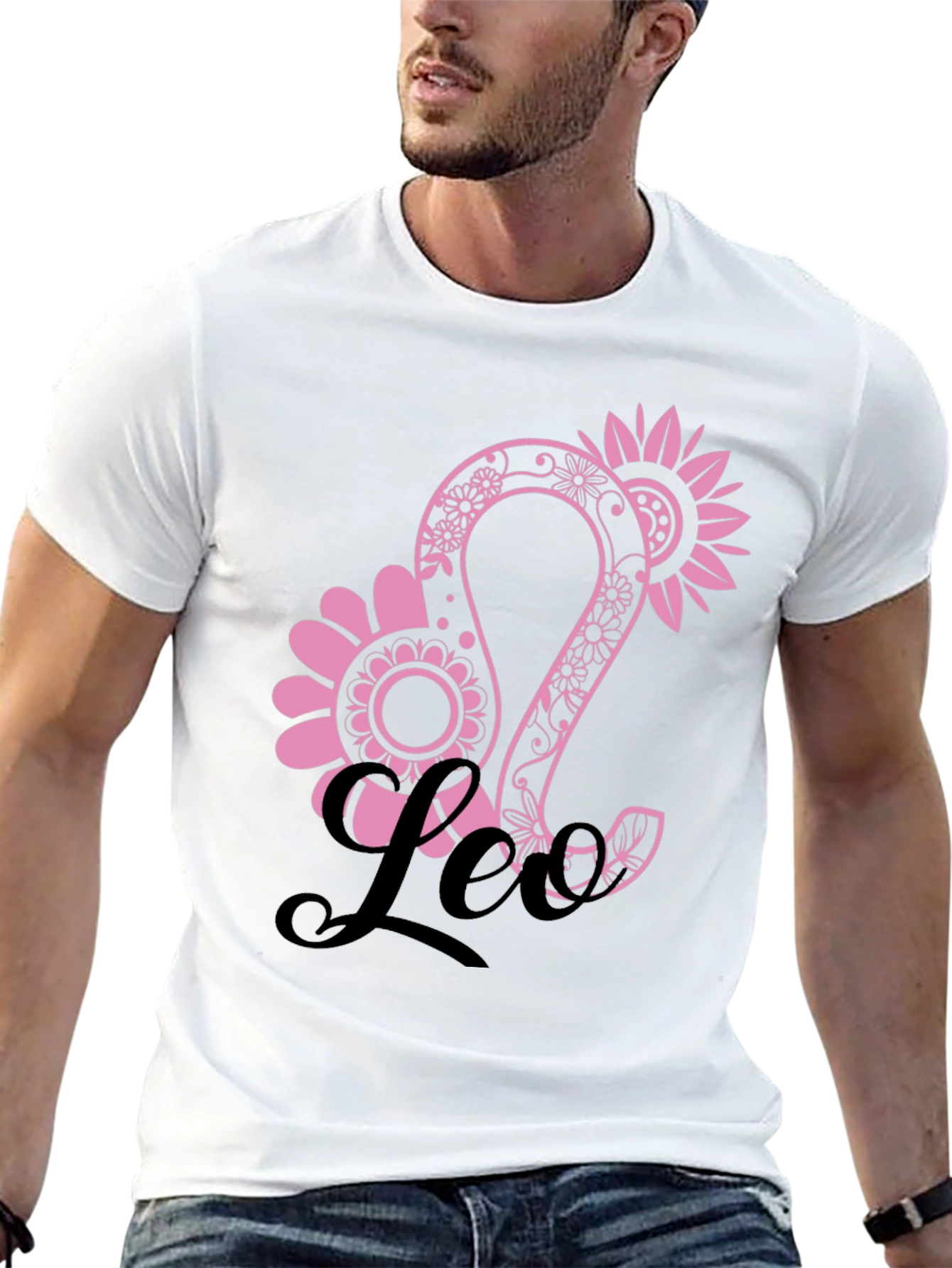 Floral Leo Zodiac Sign Black T-Shirt
