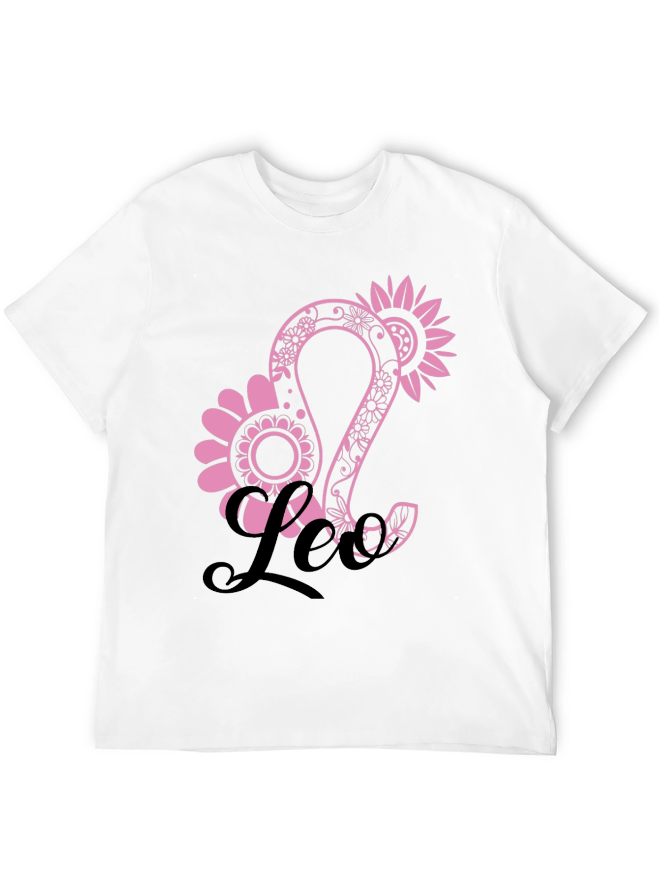 Floral Leo Zodiac Sign Black T-Shirt