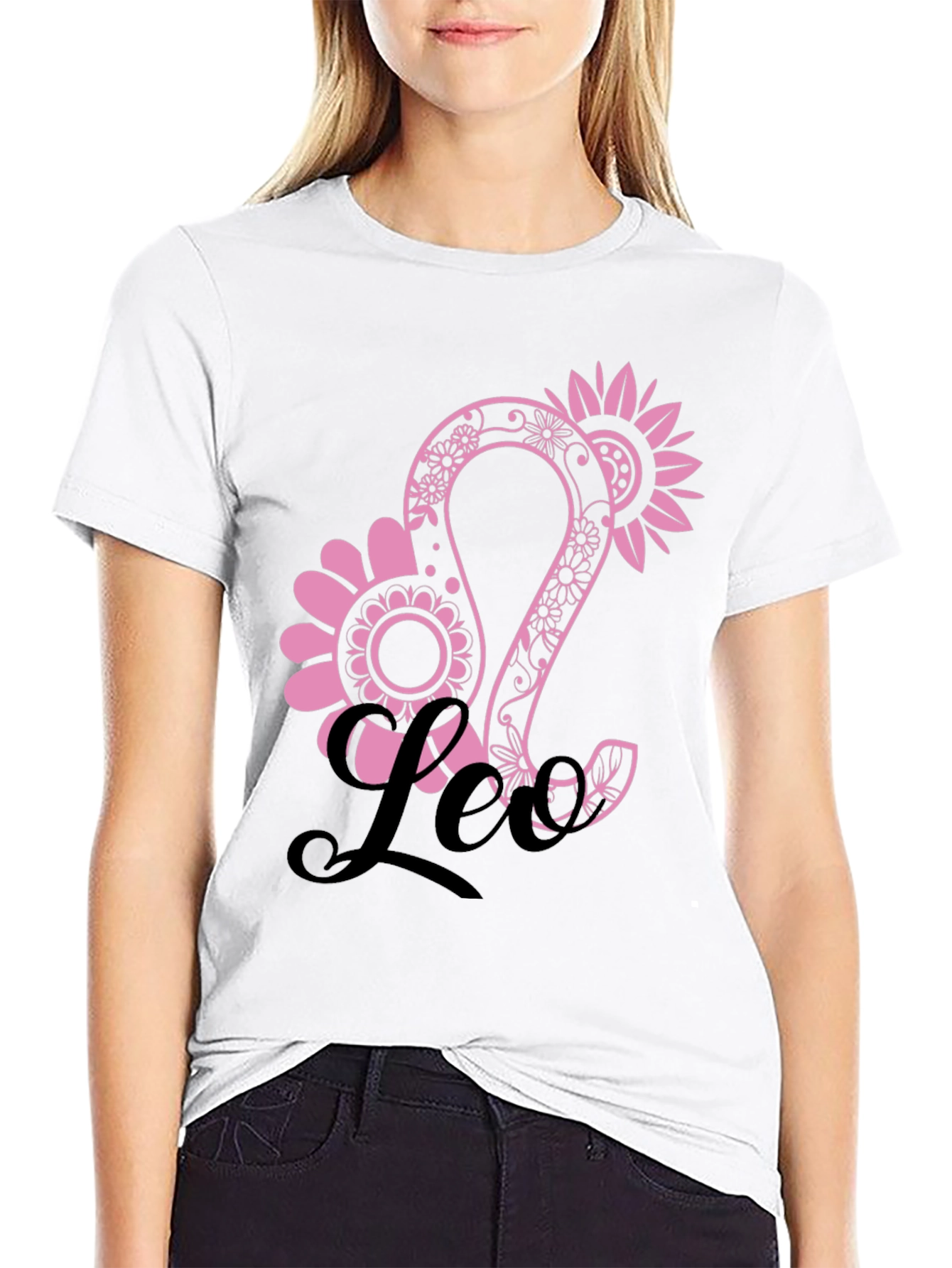 Floral Leo Zodiac Sign Black T-Shirt