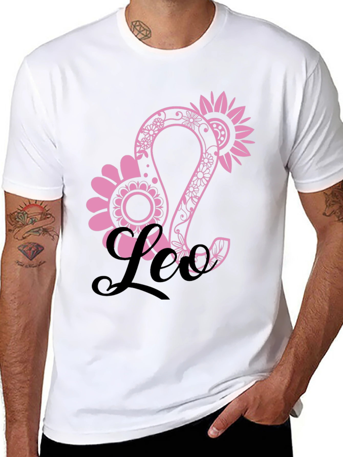 Floral Leo Zodiac Sign Black T-Shirt