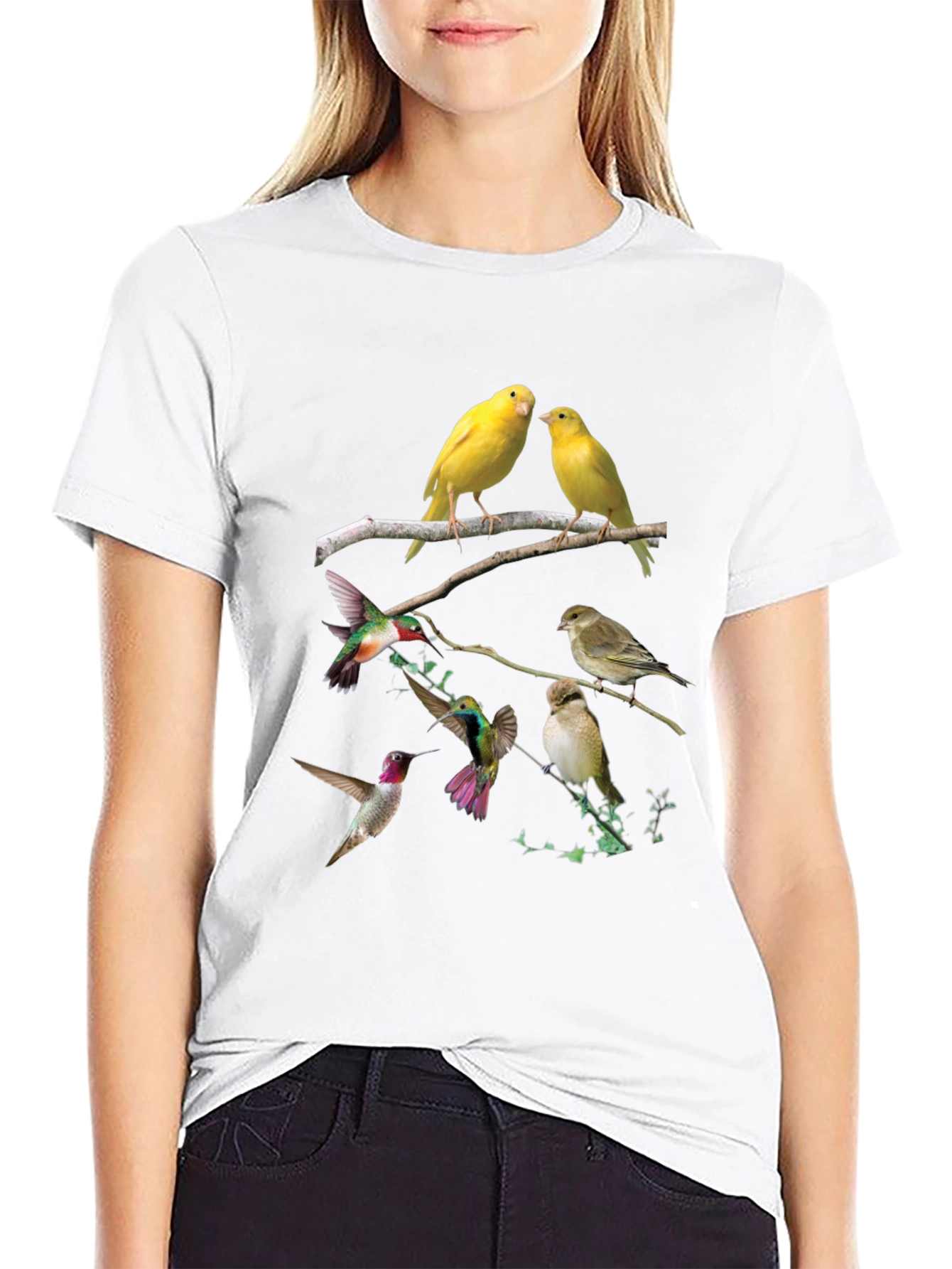 Bird Print Black T-Shirt - Nature Lovers Tee