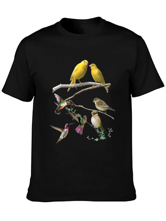 Bird Print Black T-Shirt - Nature Lovers Tee