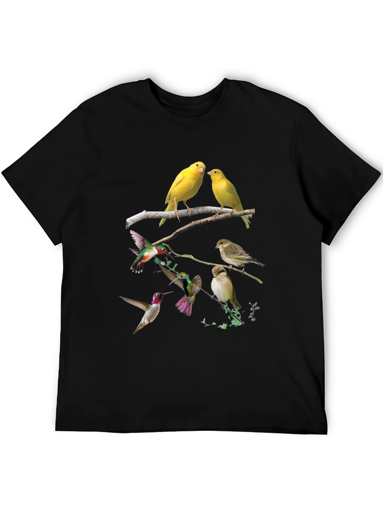 Bird Print Black T-Shirt - Nature Lovers Tee