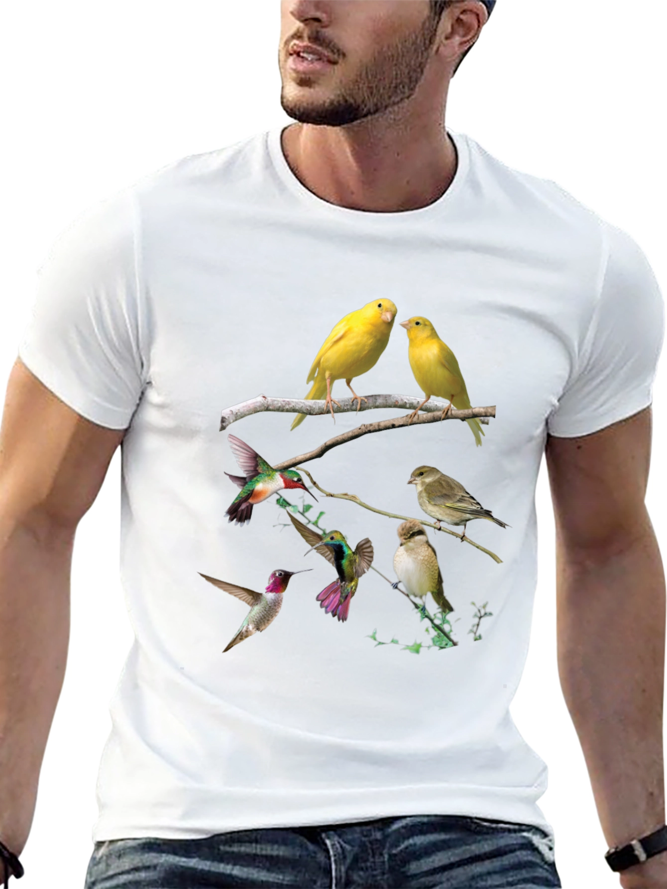 Bird Print Black T-Shirt - Nature Lovers Tee