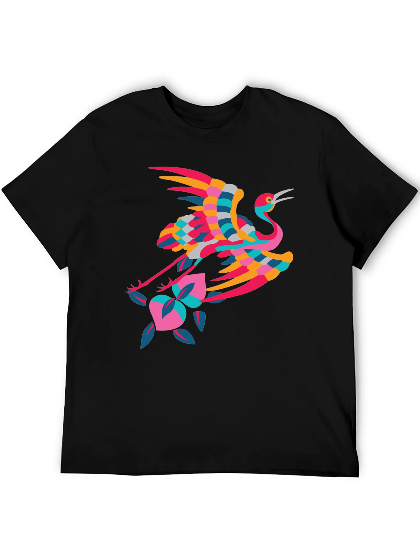 Stylish Crane Graphic Black T-Shirt