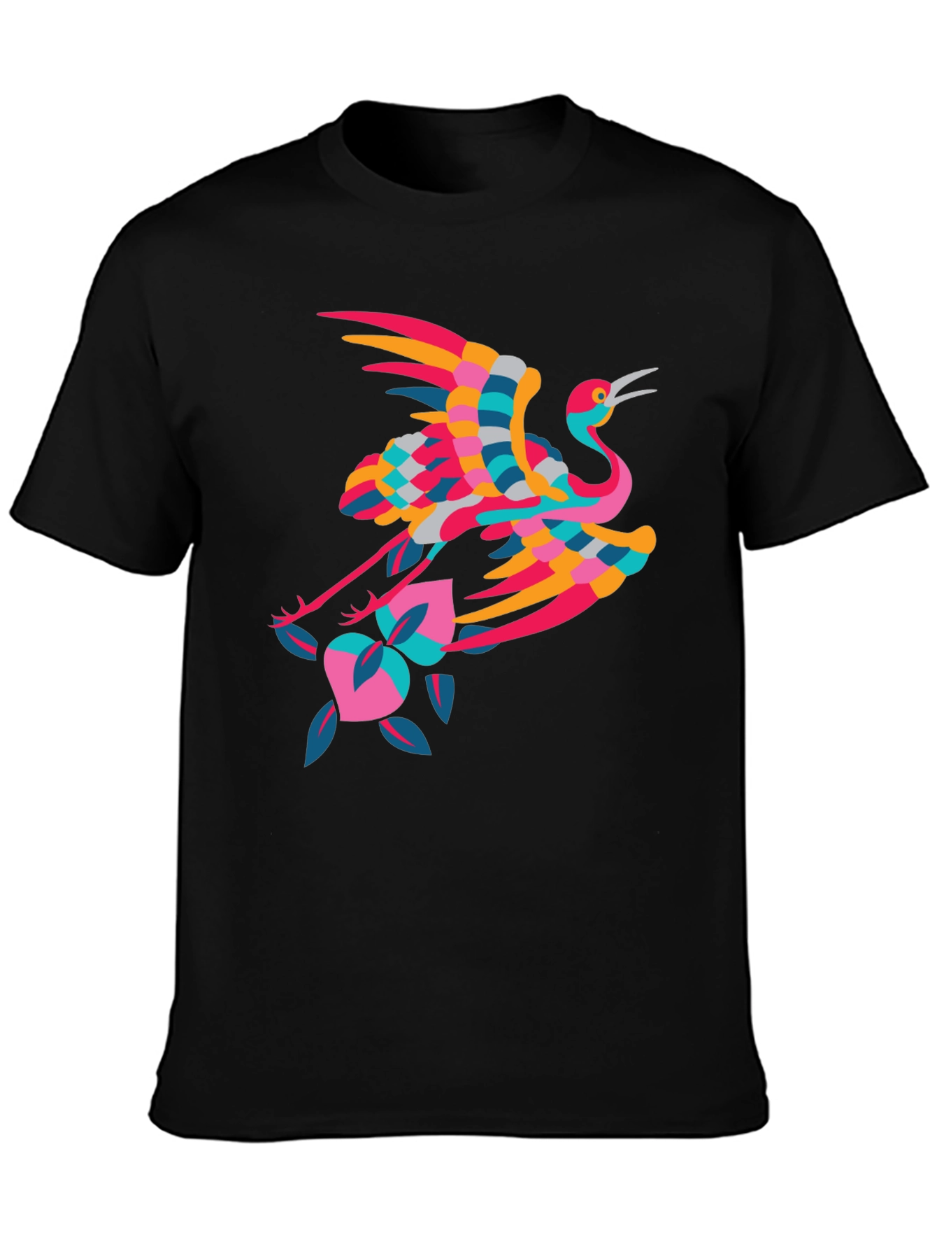 Stylish Crane Graphic Black T-Shirt