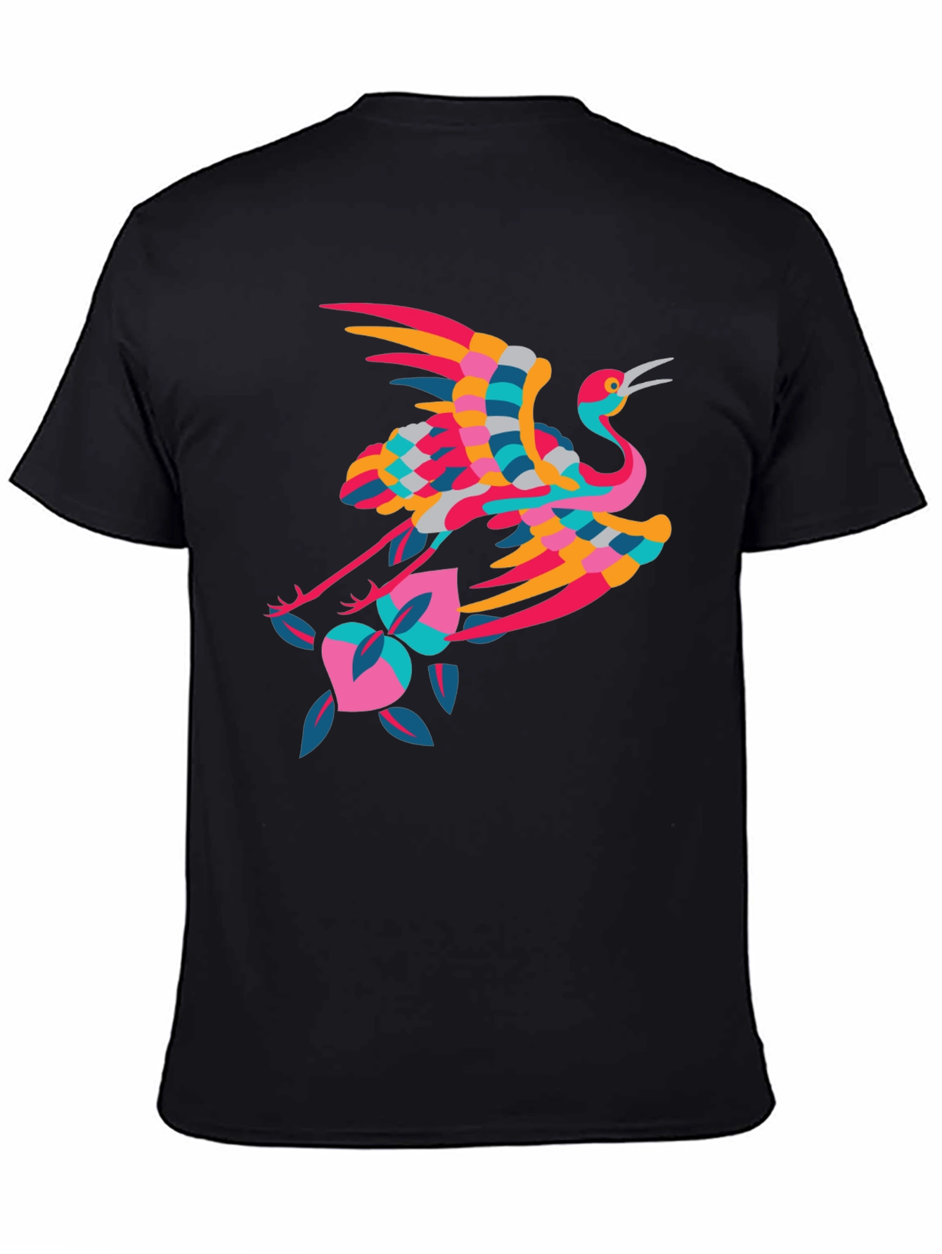 Stylish Crane Graphic Black T-Shirt