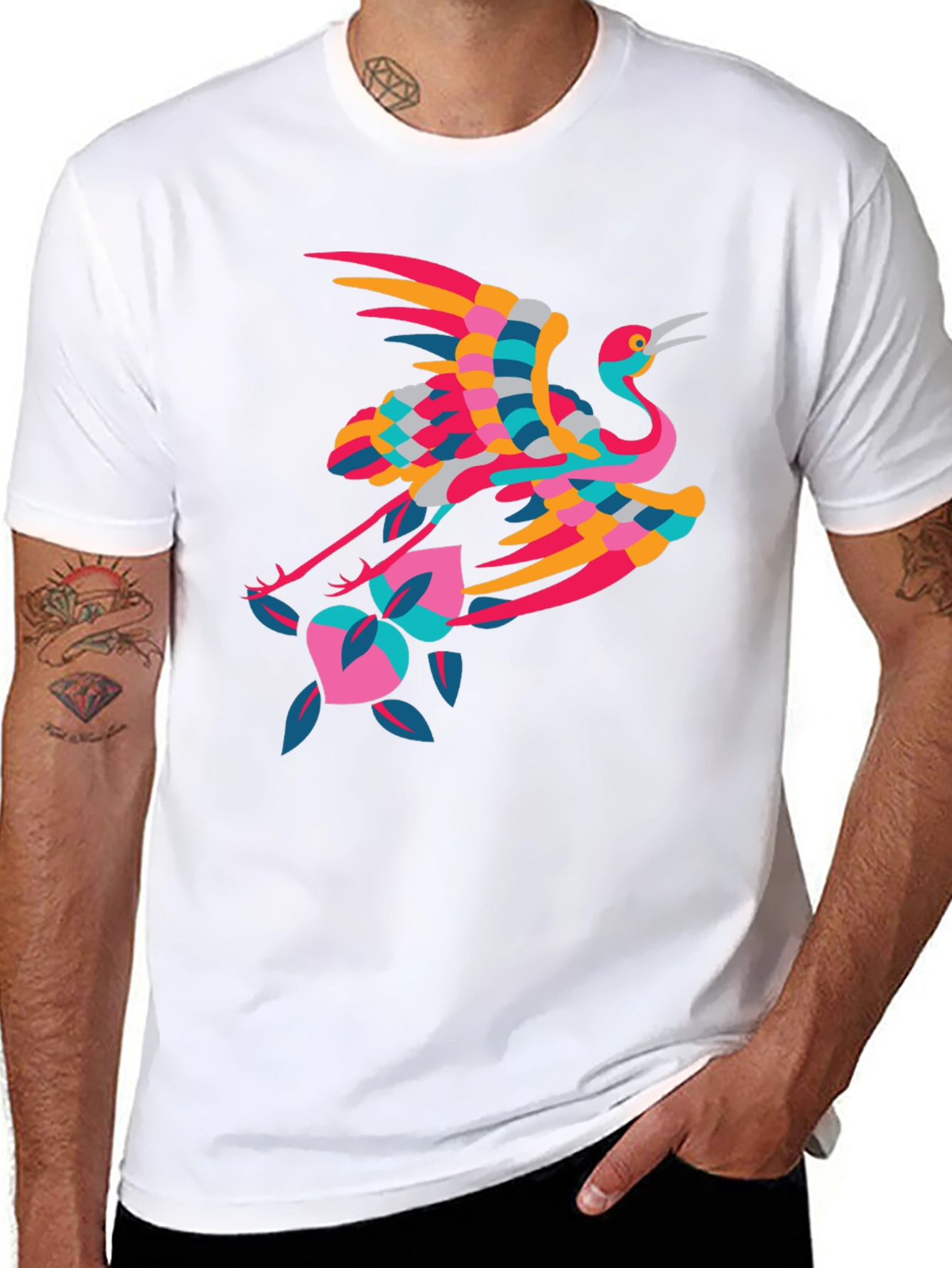 Stylish Crane Graphic Black T-Shirt