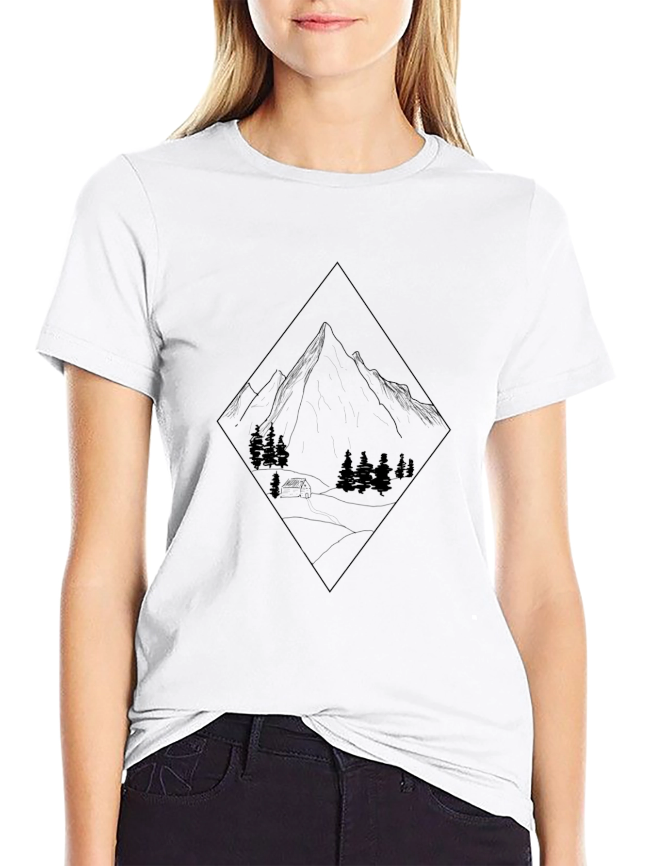 Mountain Graphic Tee - Black Crew Neck T-Shirt