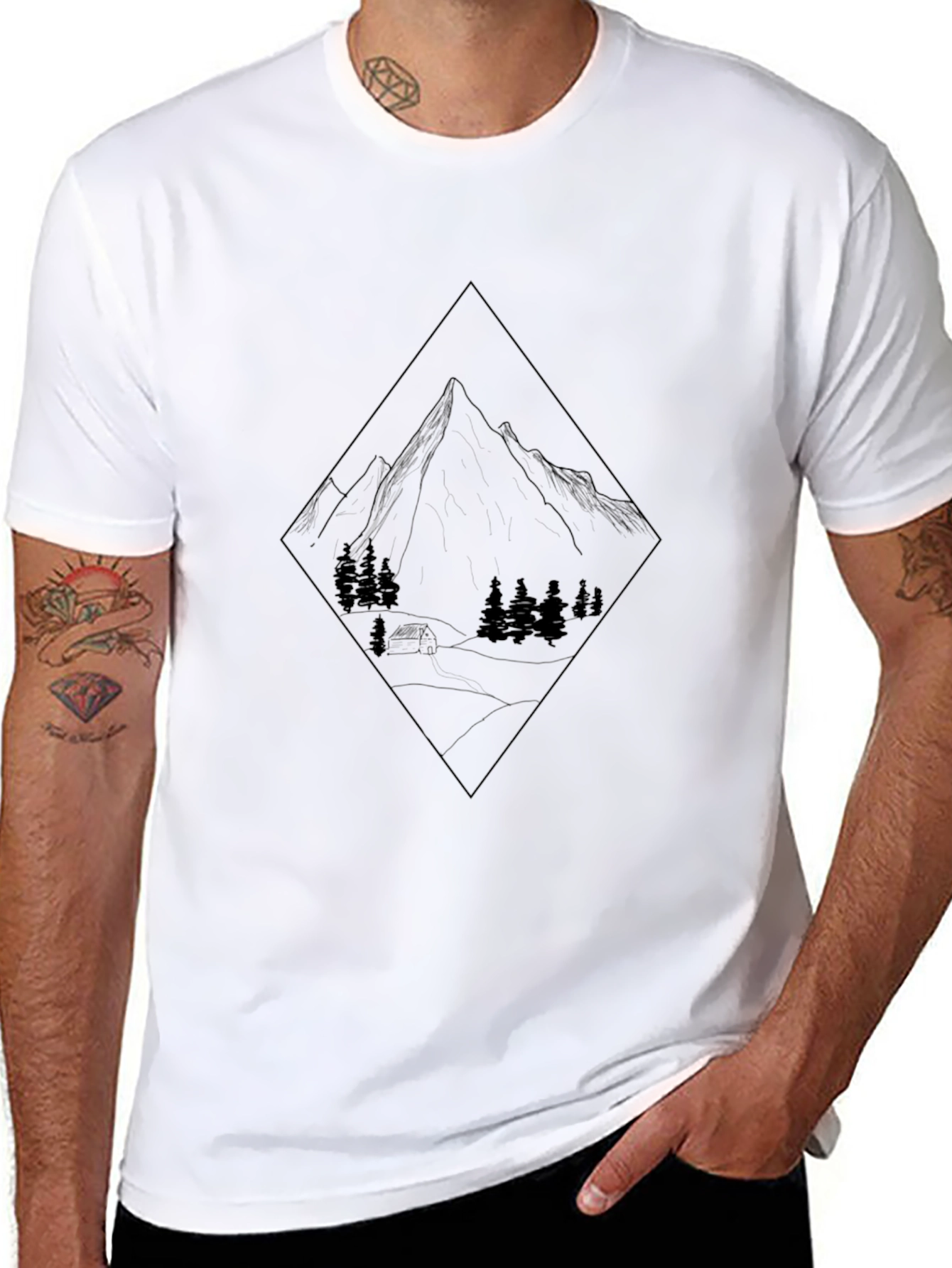 Mountain Graphic Tee - Black Crew Neck T-Shirt