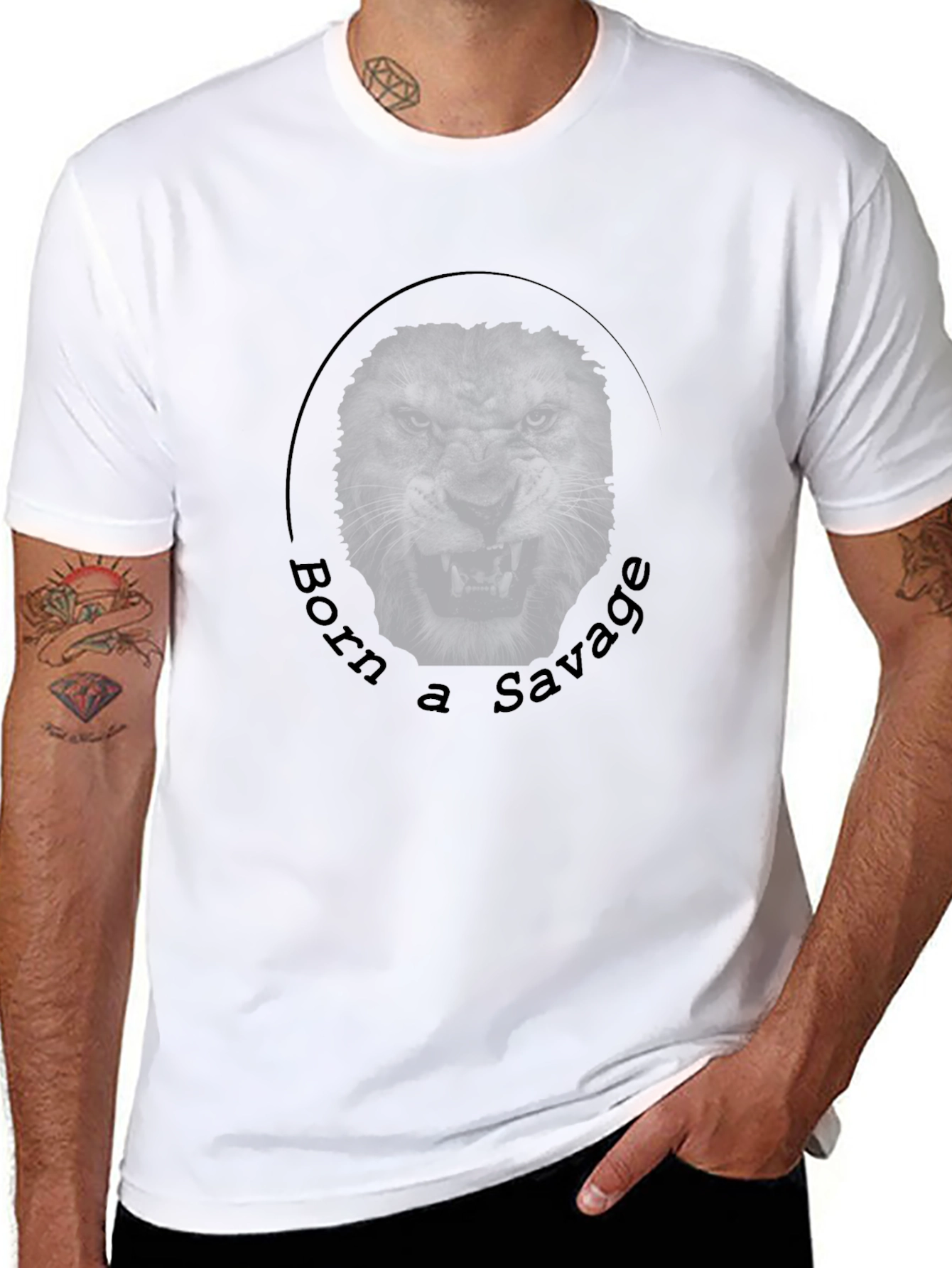Born a Savage Lion Graphic Black T-Shirt