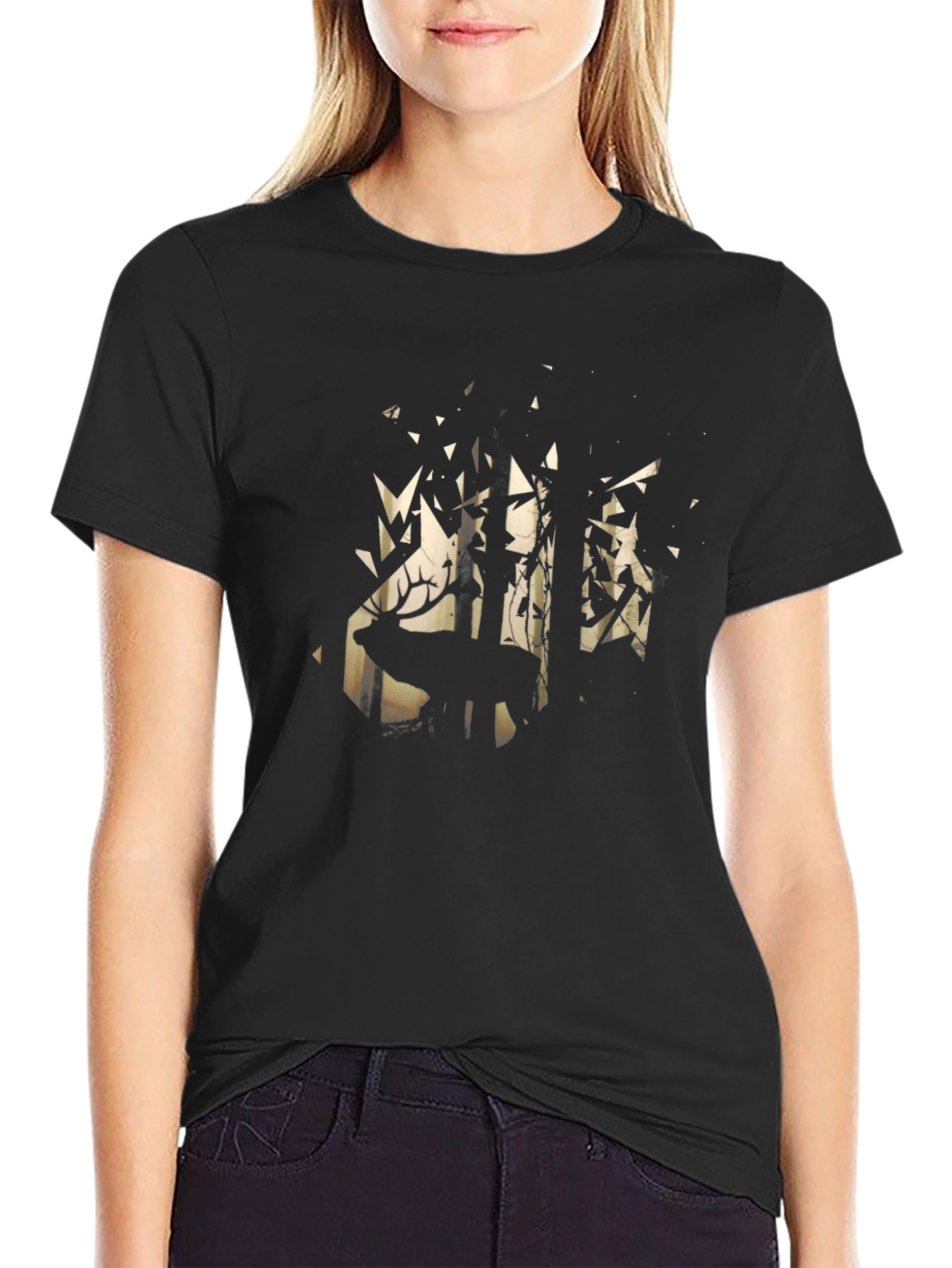 Mens Black Deer Forest Graphic Tee