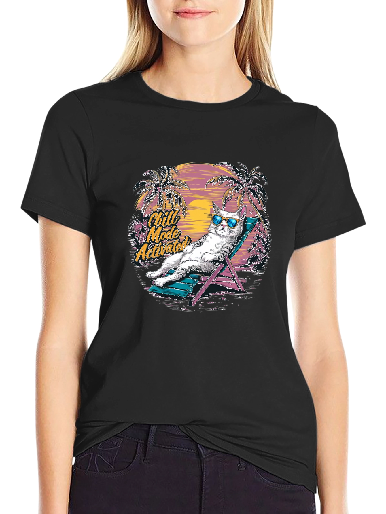 Chill Mode Activated Cat Graphic T-Shirt