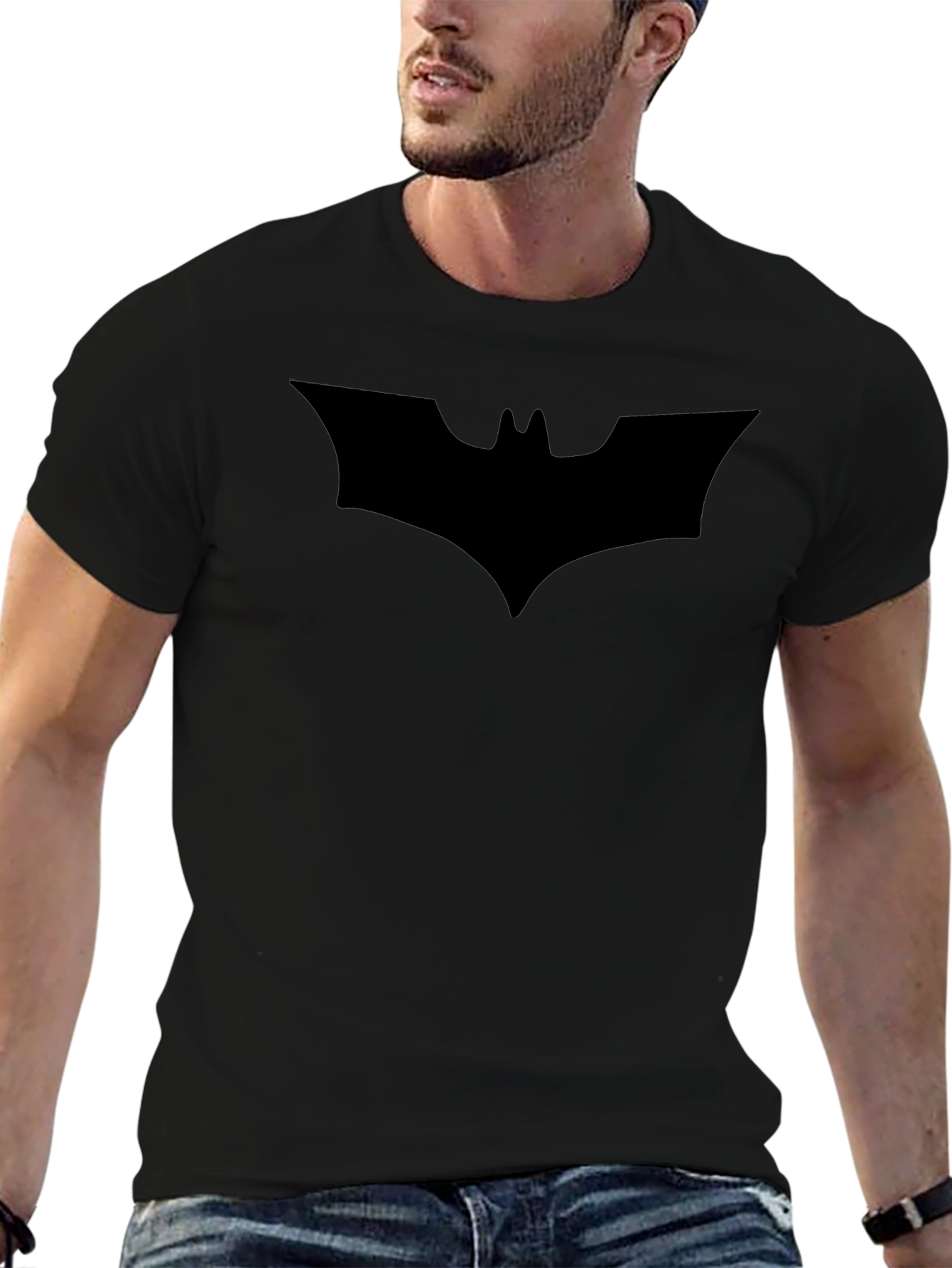 Mens Black Batman Logo T-Shirt