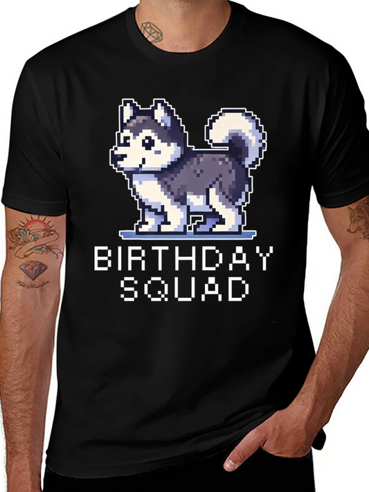 Birthday Squad Husky Pixel Art T-Shirt