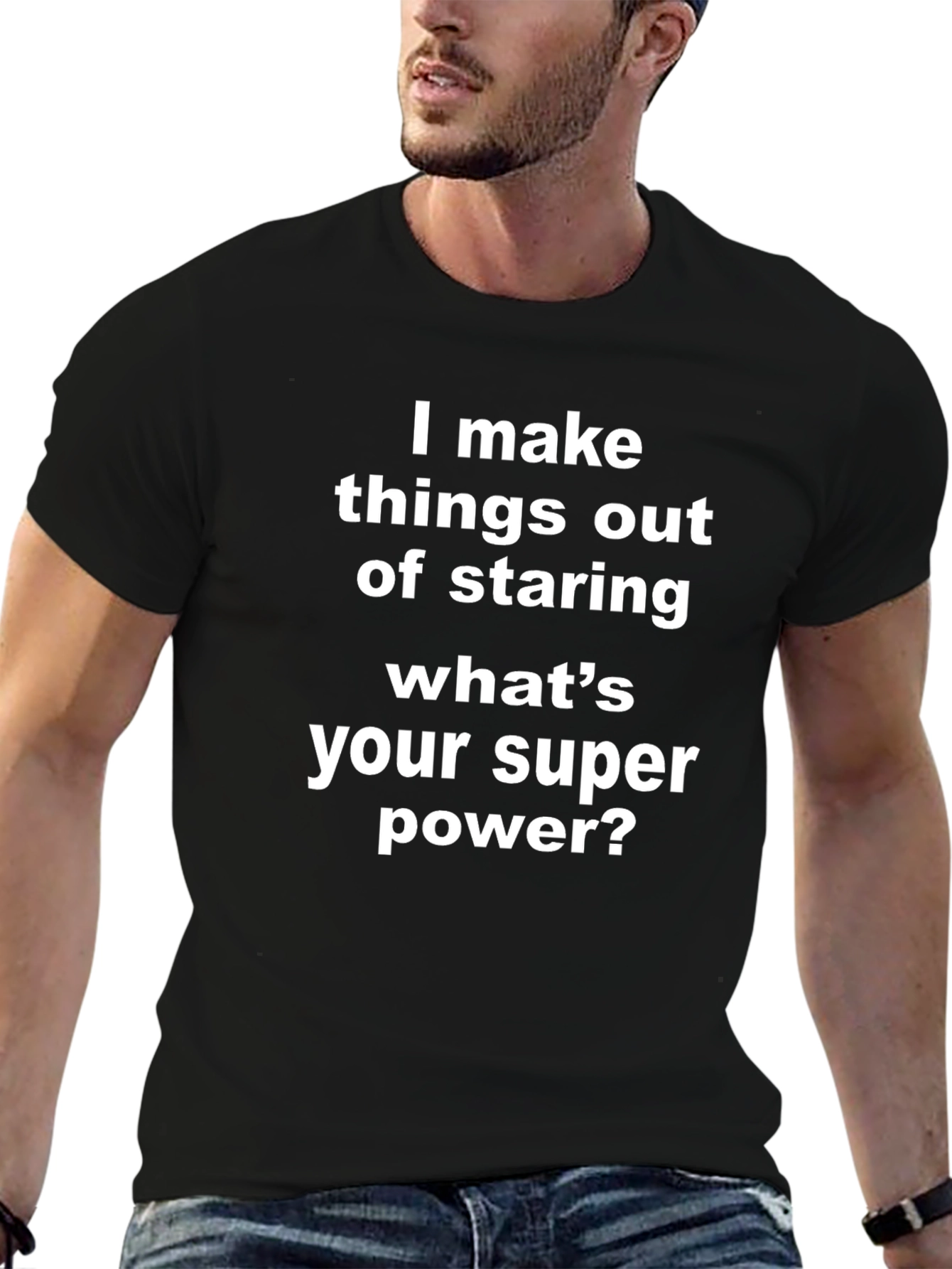Staring Superpower Graphic T-Shirt - Black Casual Tee