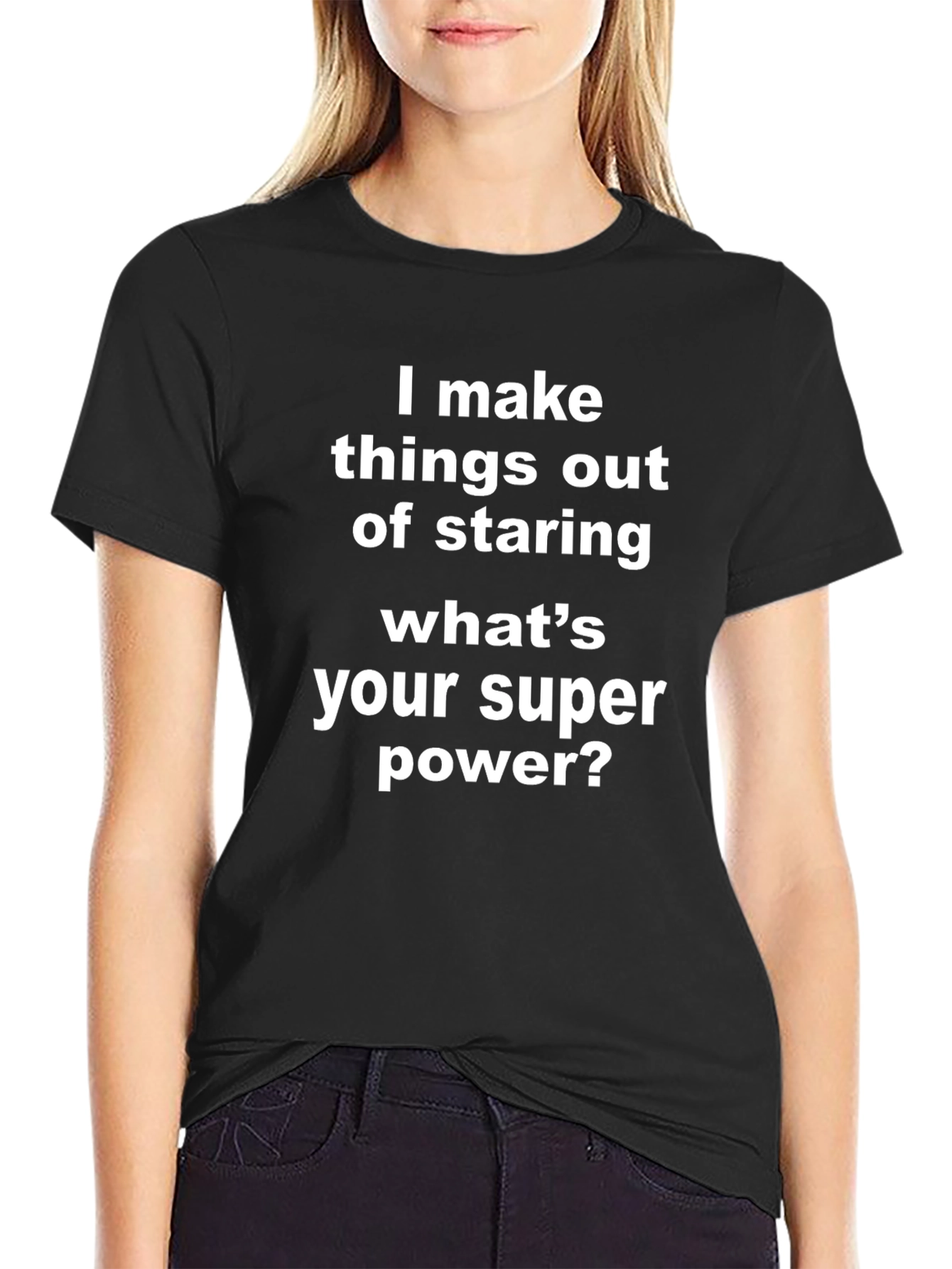 Staring Superpower Graphic T-Shirt - Black Casual Tee