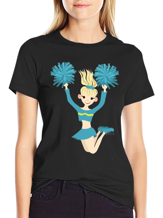 Cheerleader Graphic Tee - Black Cotton T-Shirt