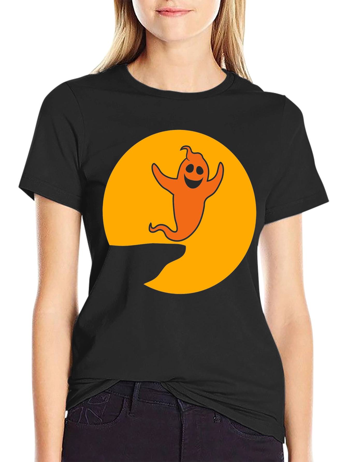 Halloween Ghost Graphic T-Shirt - Black