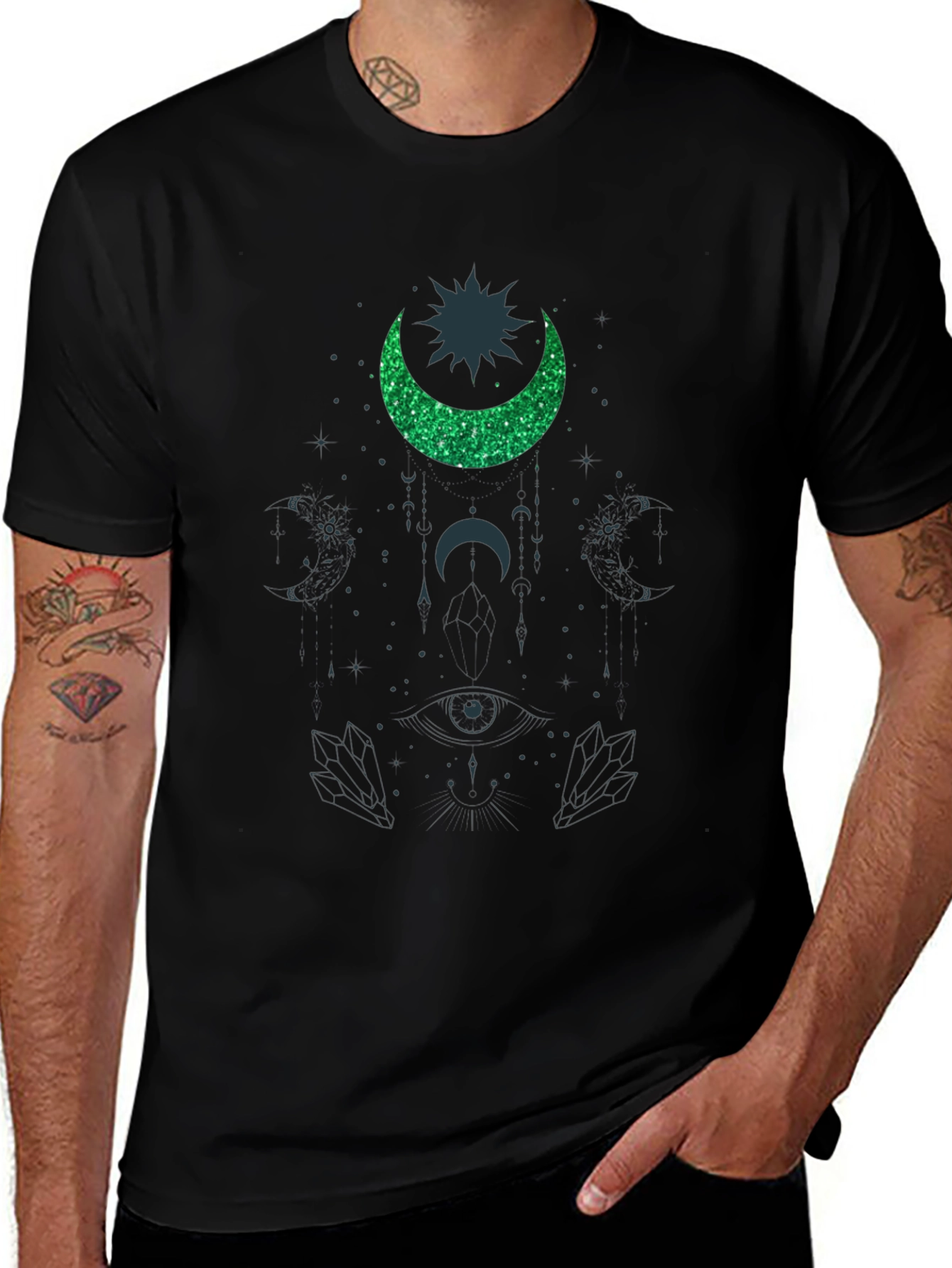 Cosmic Crescent T-Shirt - Mystical Design