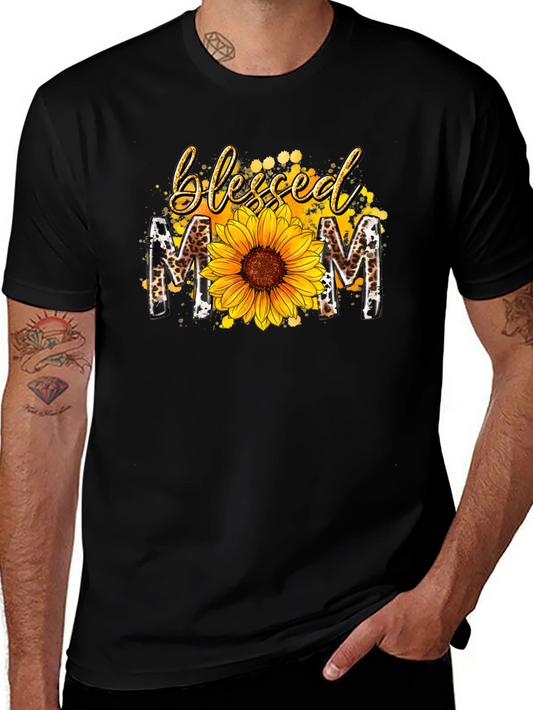 Blessed Mom Sunflower Graphic Tee - Black
