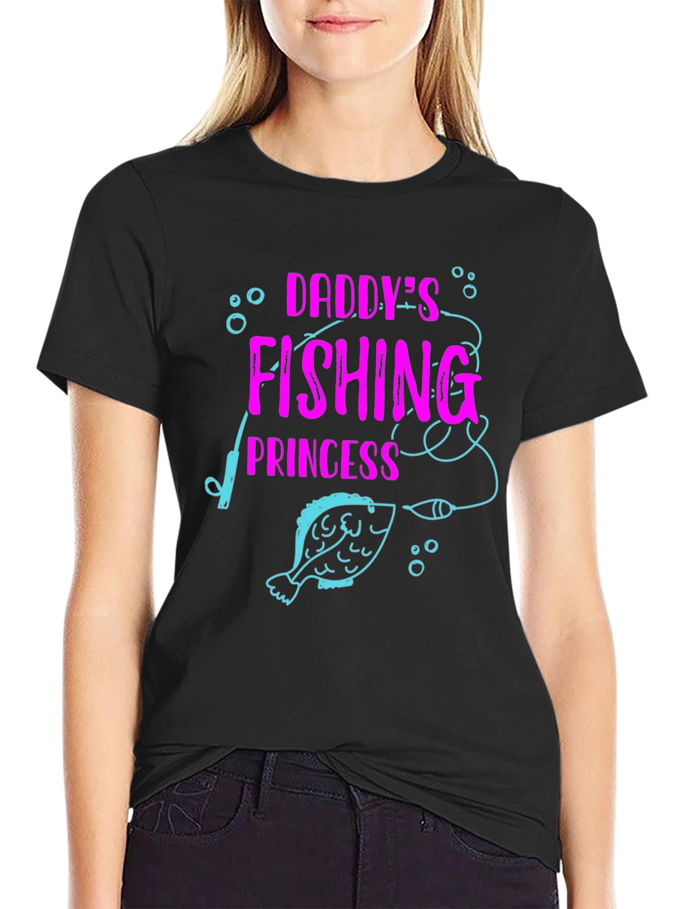 Daddys Fishing Princess Black T-Shirt