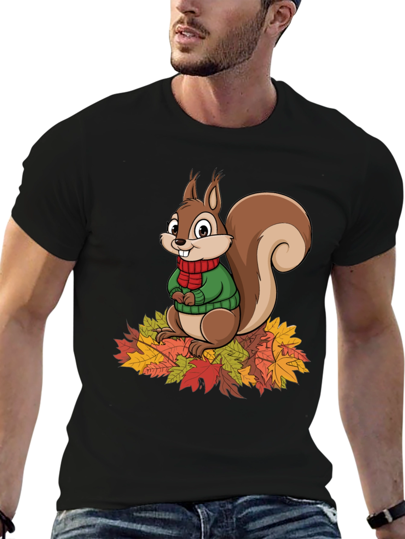 Squirrel Autumn Leaves Graphic T-Shirt