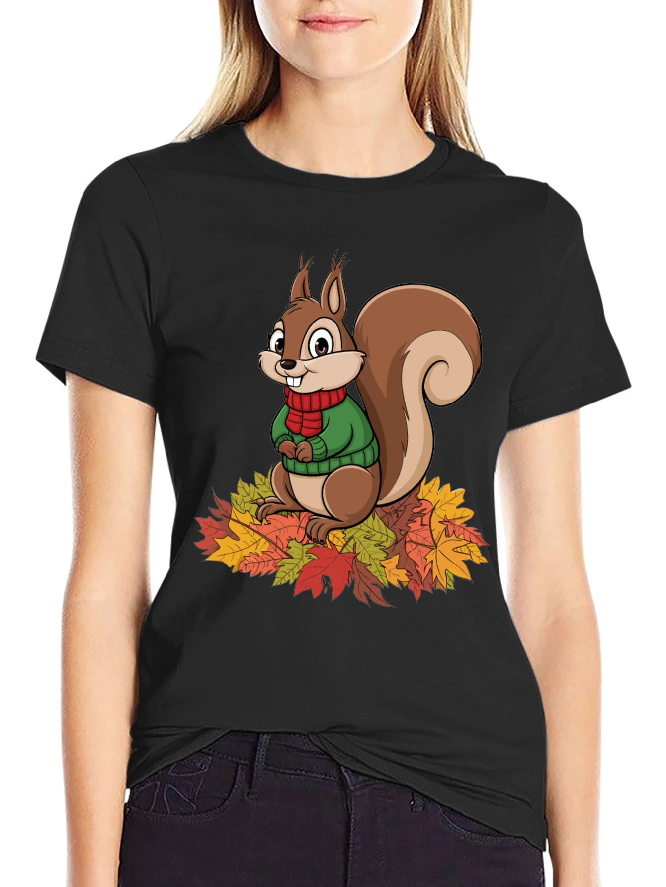 Squirrel Autumn Leaves Graphic T-Shirt