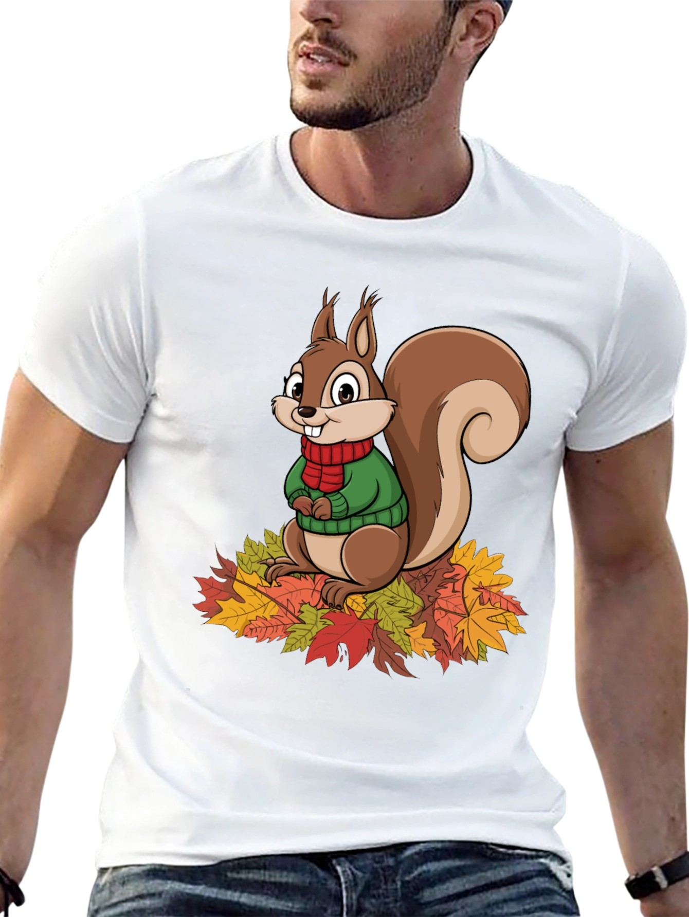 Squirrel Autumn Leaves Graphic T-Shirt