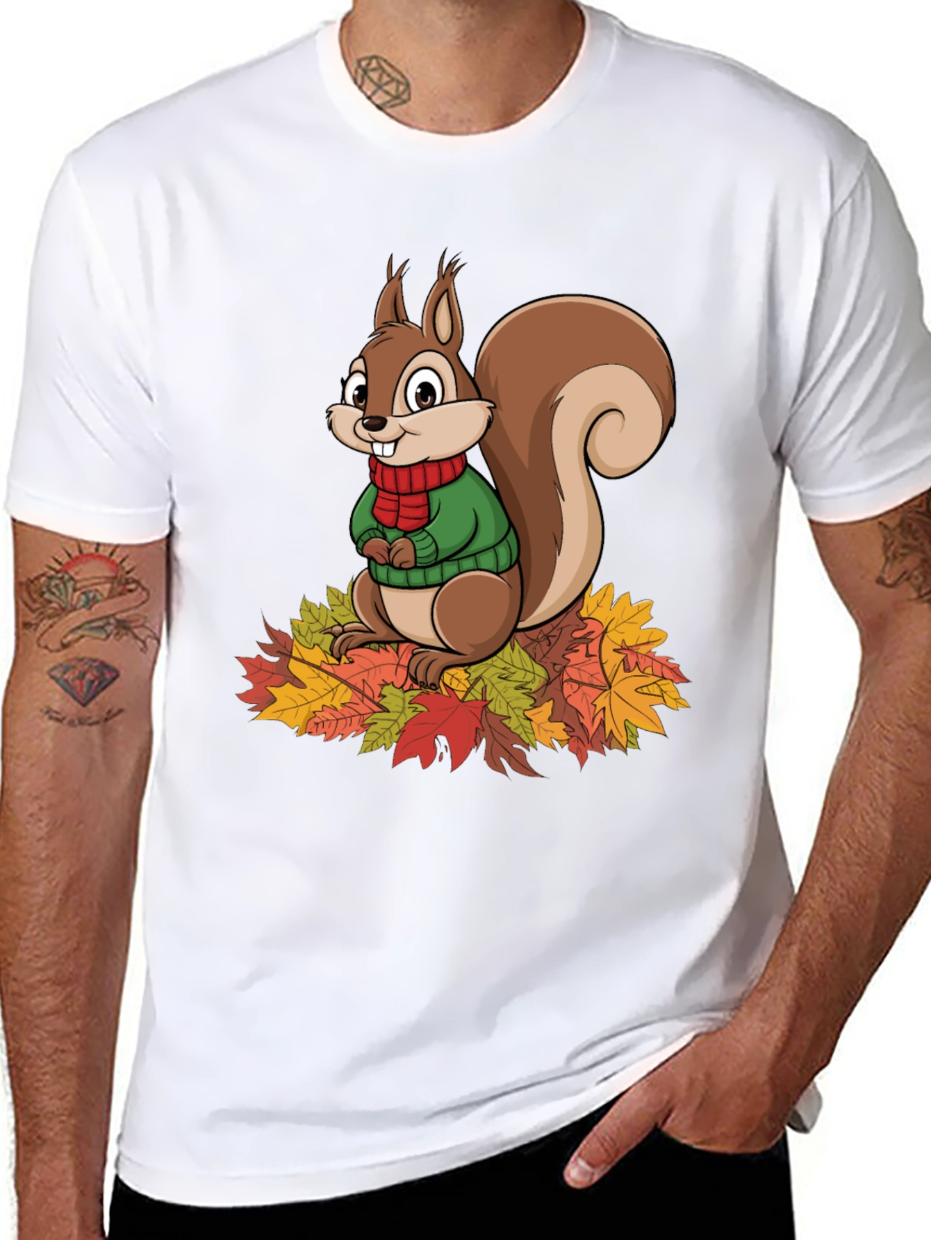 Squirrel Autumn Leaves Graphic T-Shirt