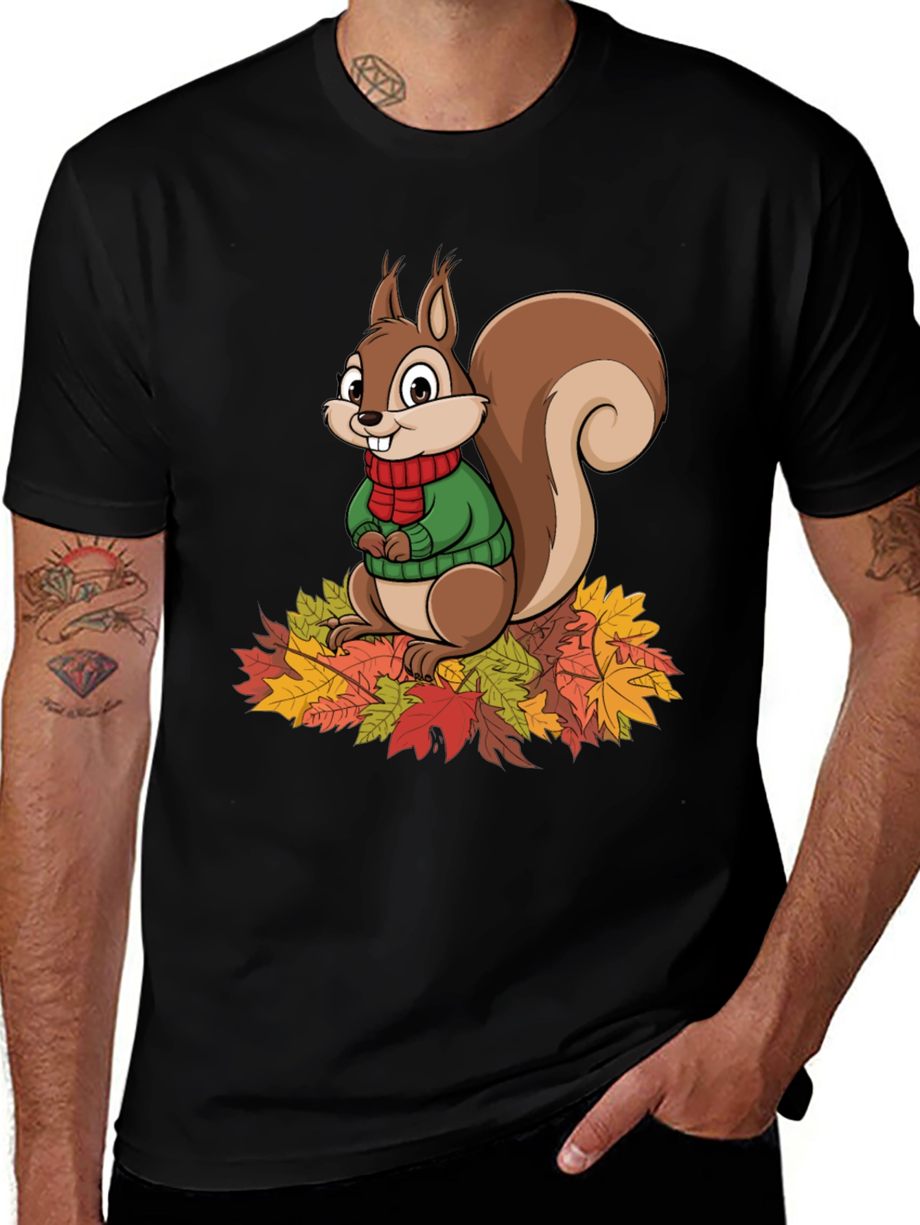 Squirrel Autumn Leaves Graphic T-Shirt