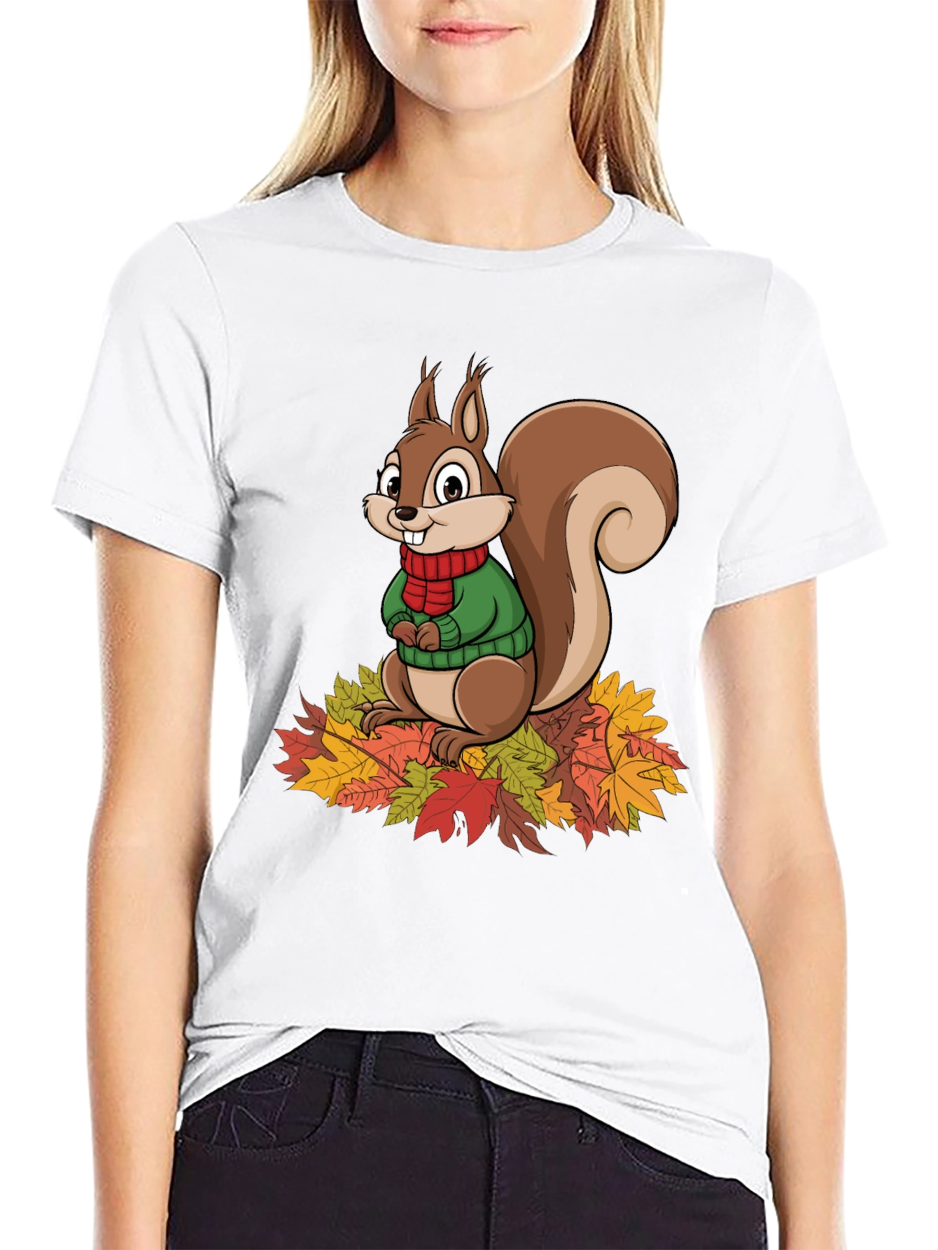 Squirrel Autumn Leaves Graphic T-Shirt