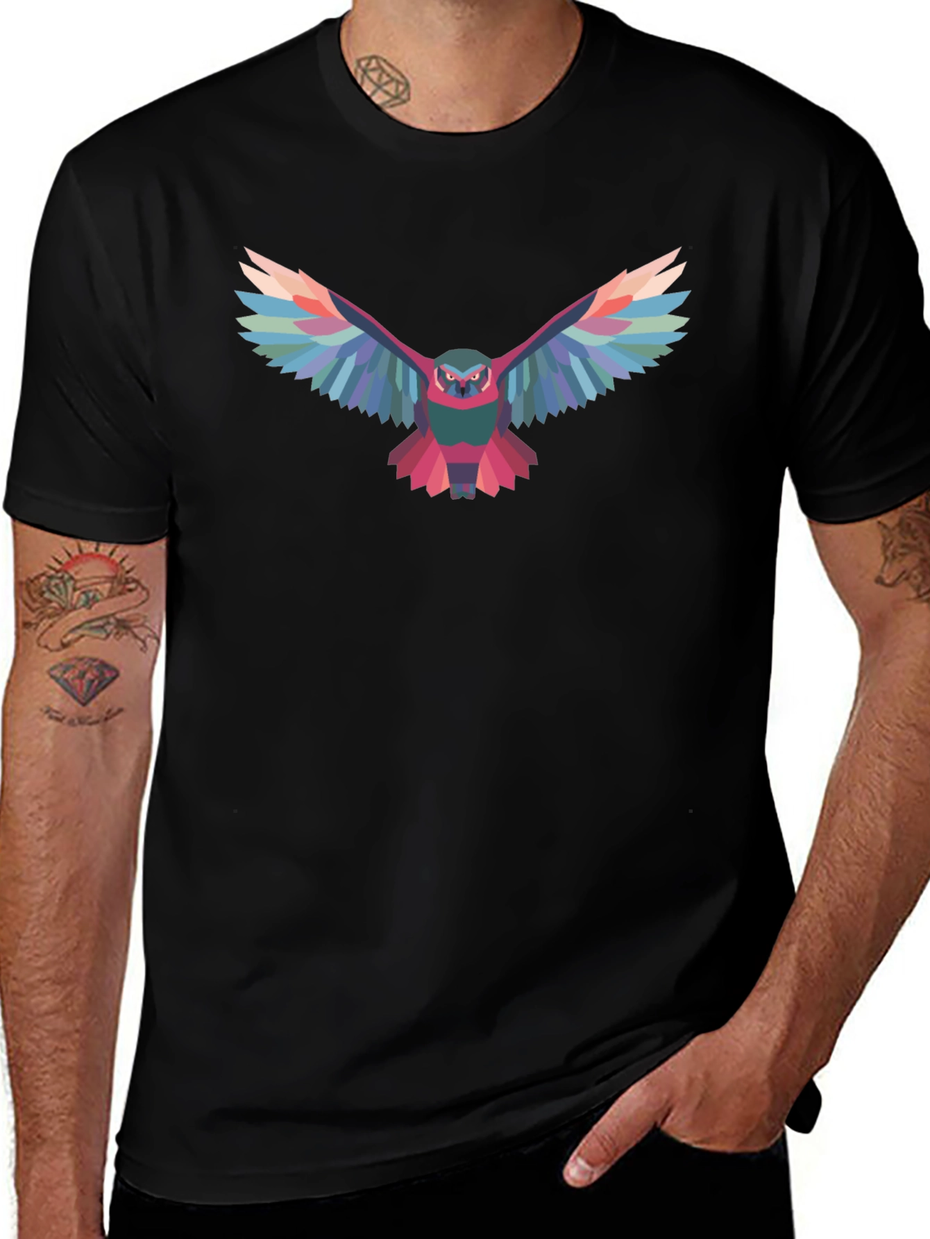 Geometric Owl Graphic Black T-Shirt