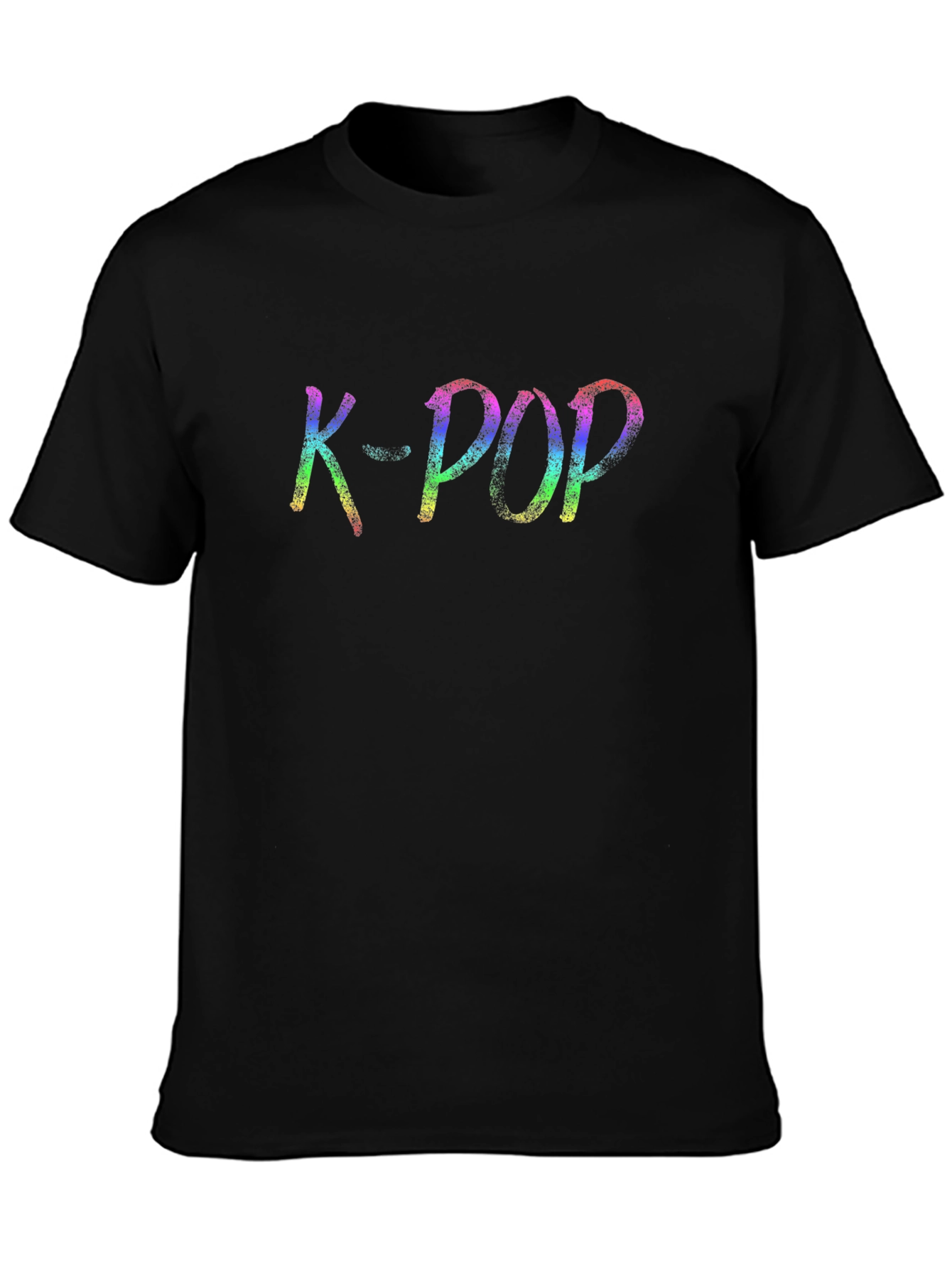 K-POP Rainbow Text Graphic Black T-Shirt