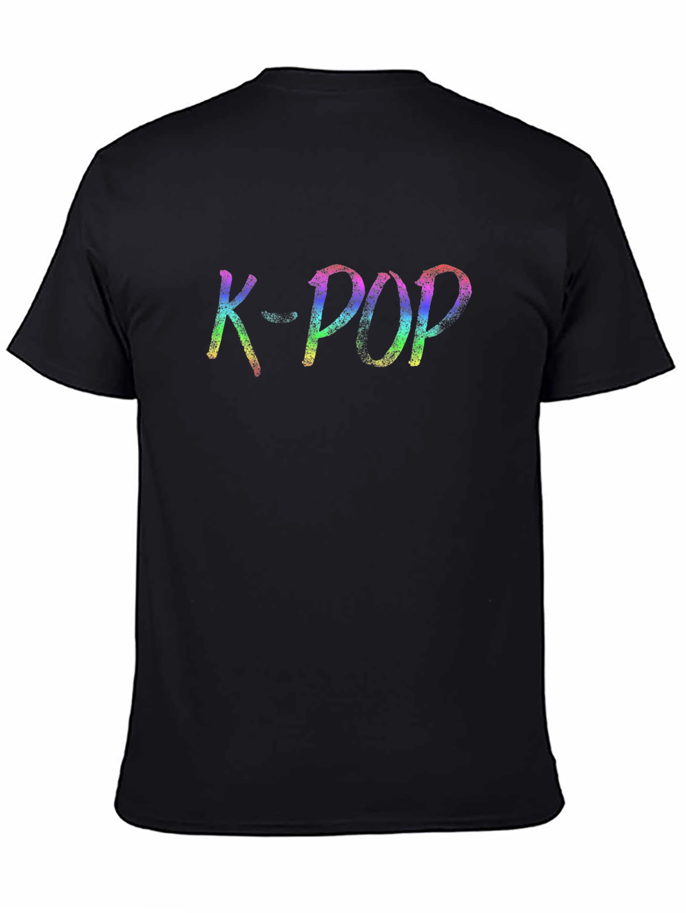 K-POP Rainbow Text Graphic Black T-Shirt