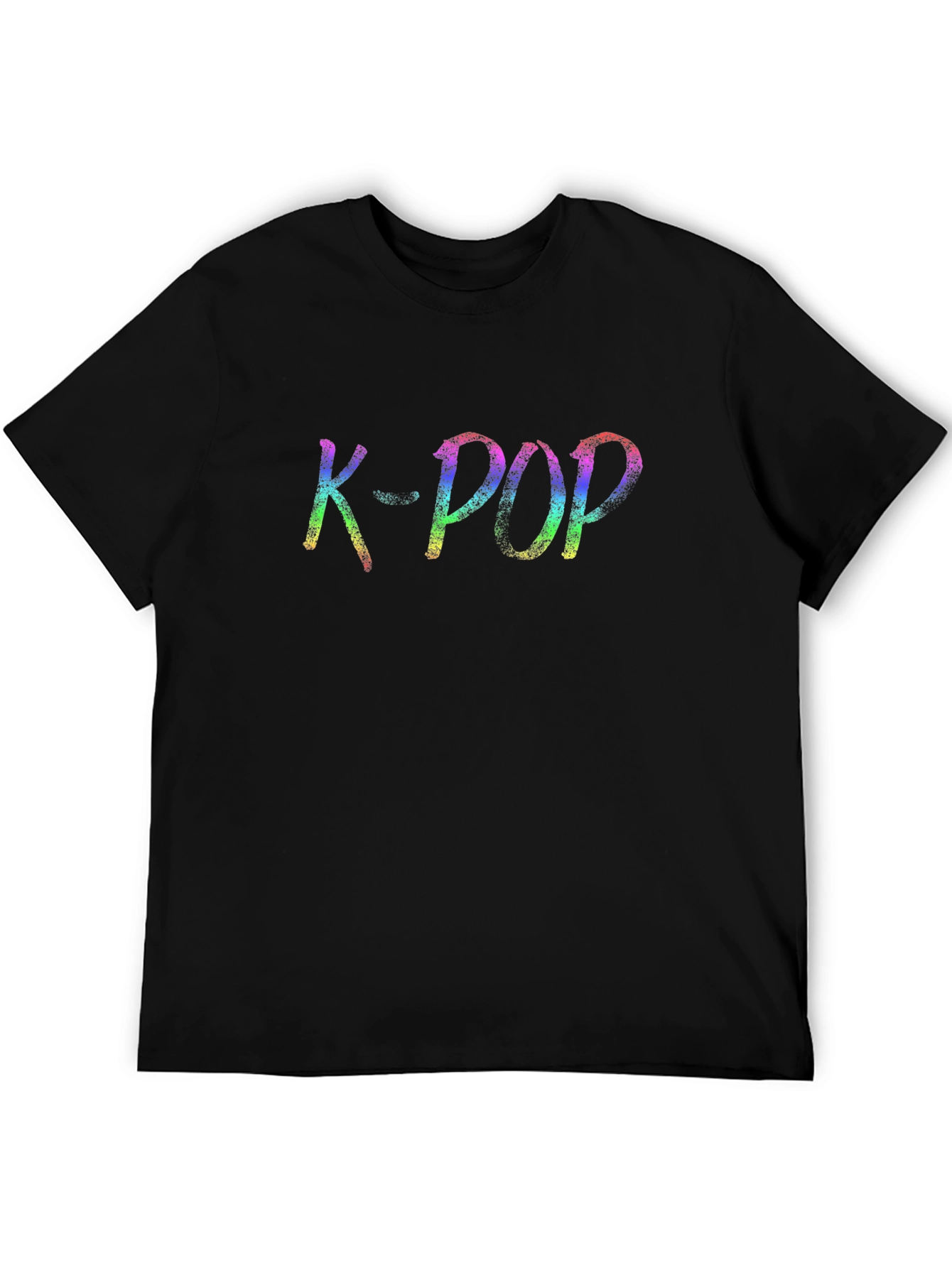 K-POP Rainbow Text Graphic Black T-Shirt