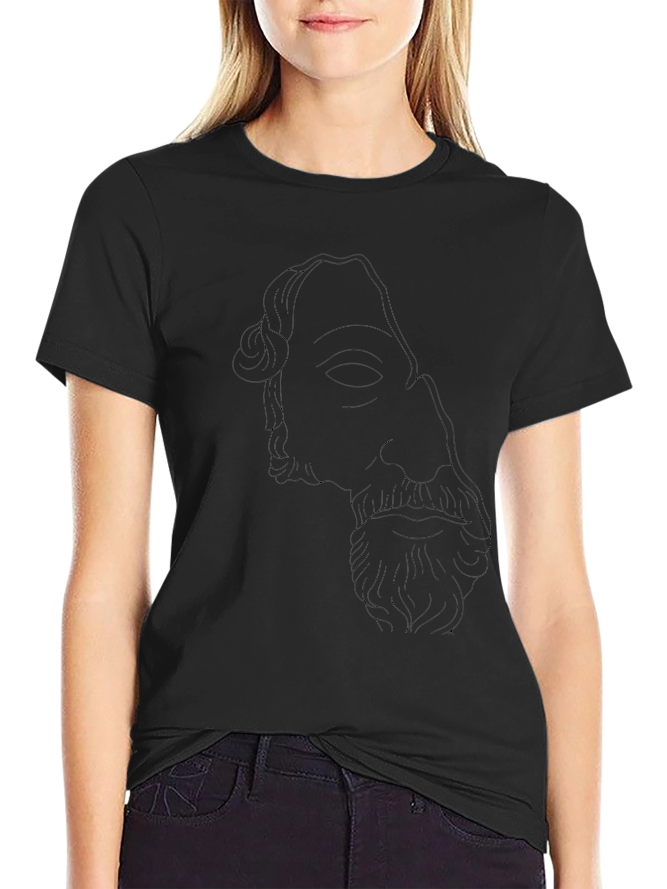 Mens Black T-Shirt with Ancient Bust Outline