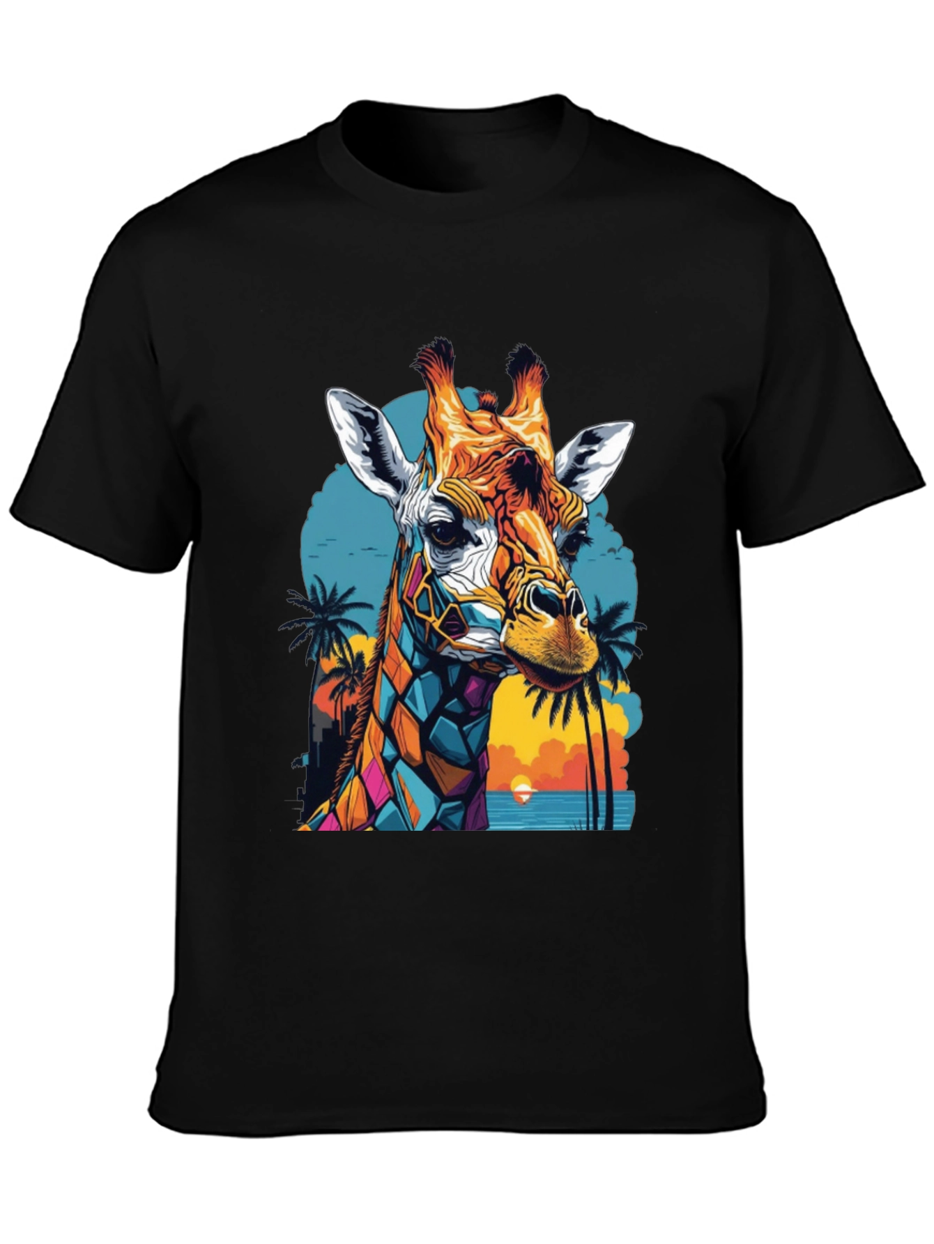 Geometric Giraffe Graphic Tee - Tropical Sunset Design