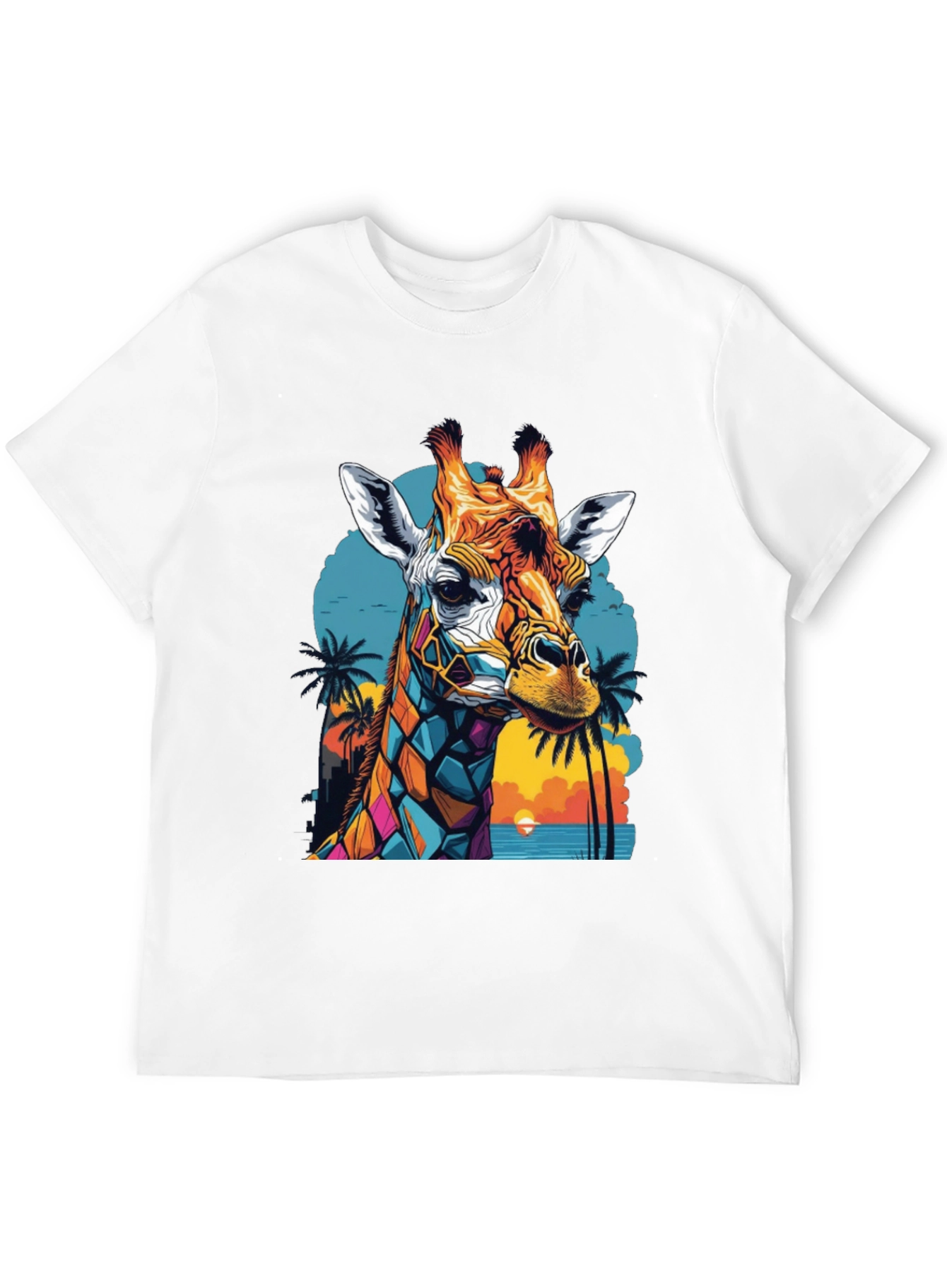 Geometric Giraffe Graphic Tee - Tropical Sunset Design