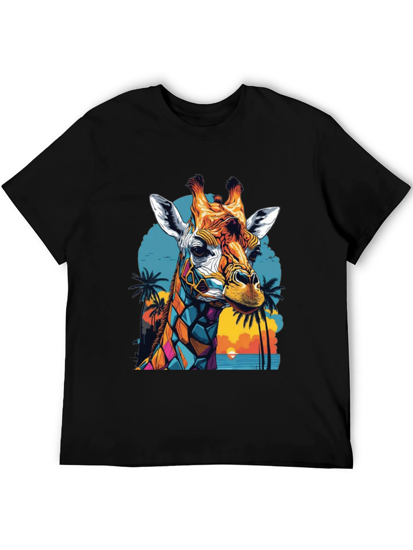 Geometric Giraffe Graphic Tee - Tropical Sunset Design