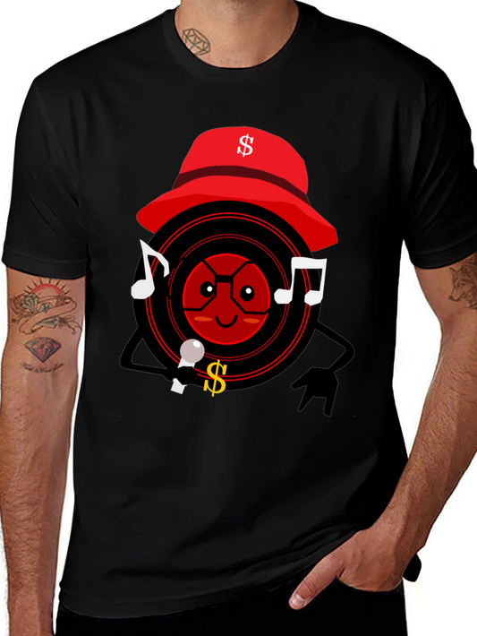 Cartoon Record Player Graphic T-Shirt
