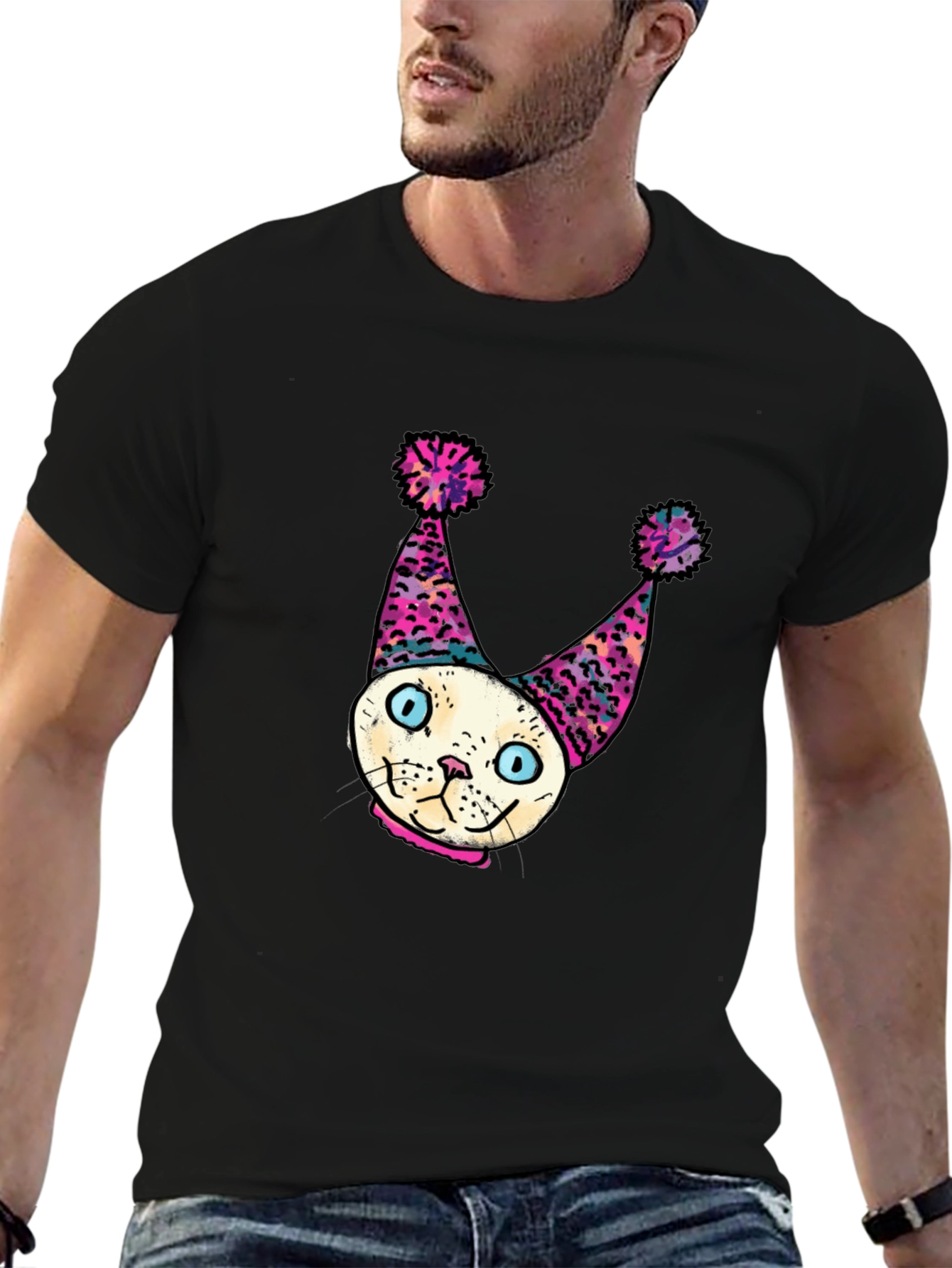 Whimsical Cat Clown T-Shirt - Unique Graphic Tee
